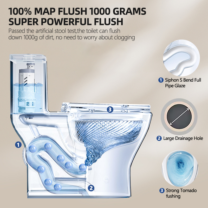 Modern Design Dual-Flush One Piece Ceramic Sanitary Ware Toilet Cheap Elongated Bowl with S-Trap Drainage for Washrooms Hotels