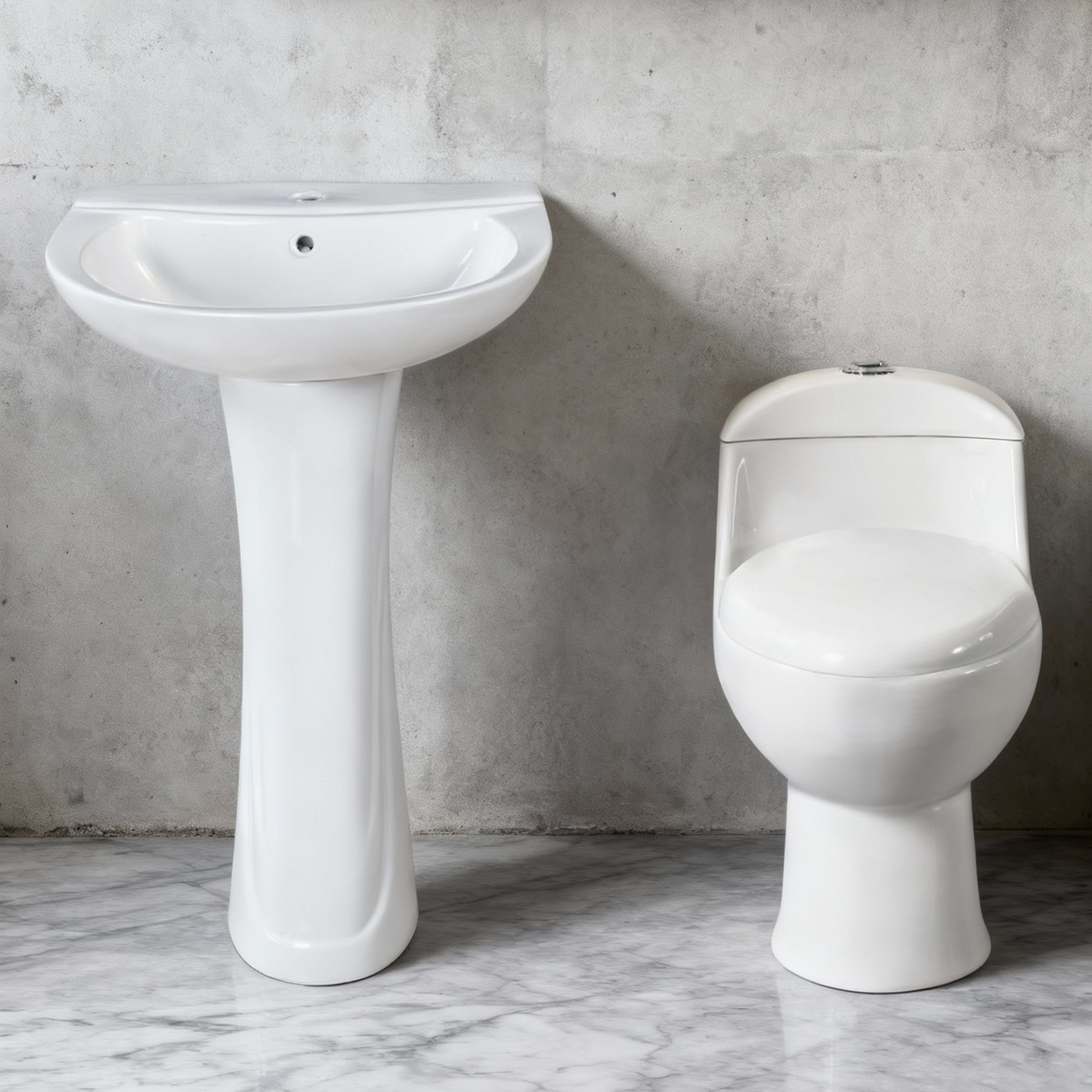 Modern White Toilet and Wash Basin | Full Ceramic Construction (Model FLL-015 and FLP-32016 combination)