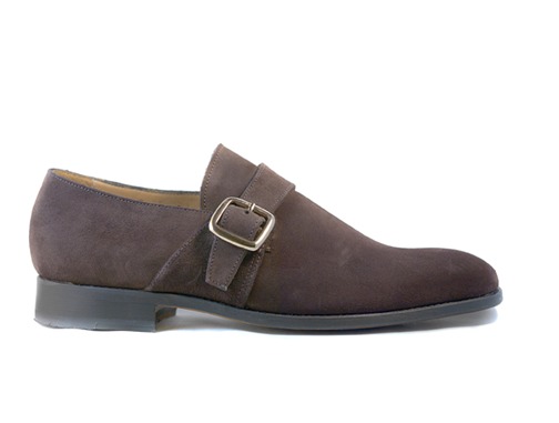 Sapatos de Fivela Testa di Moro (castanho), 100% camurça pele genuína