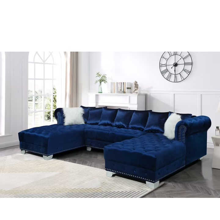 Luxury Blue Velvet Sectional Sofa
