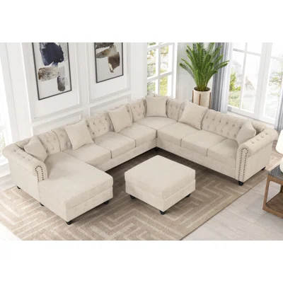 Cream Sectional Sofa with Ottoman