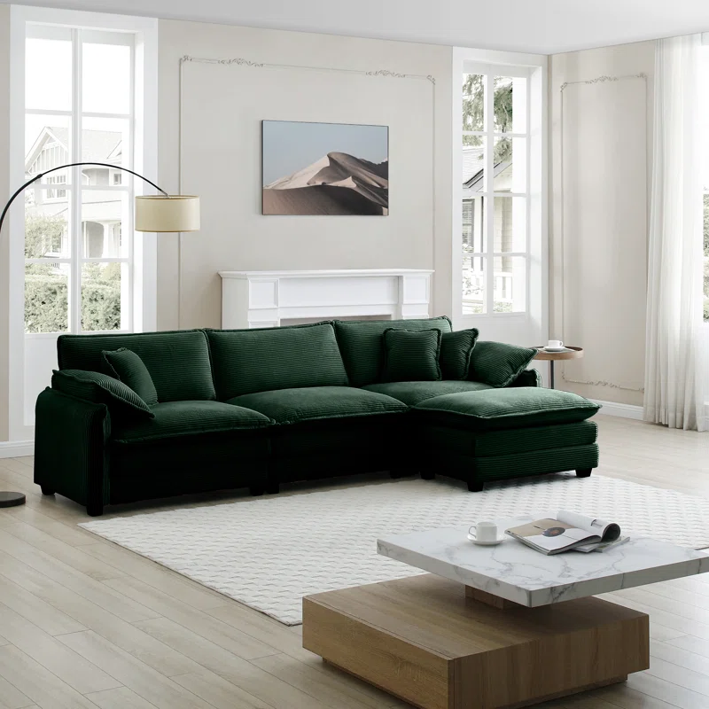 Kaoruko Oversize 3-seater Sofa With One Footrest, L-shaped Sectional Sofa With Ottoman For Living Rooms