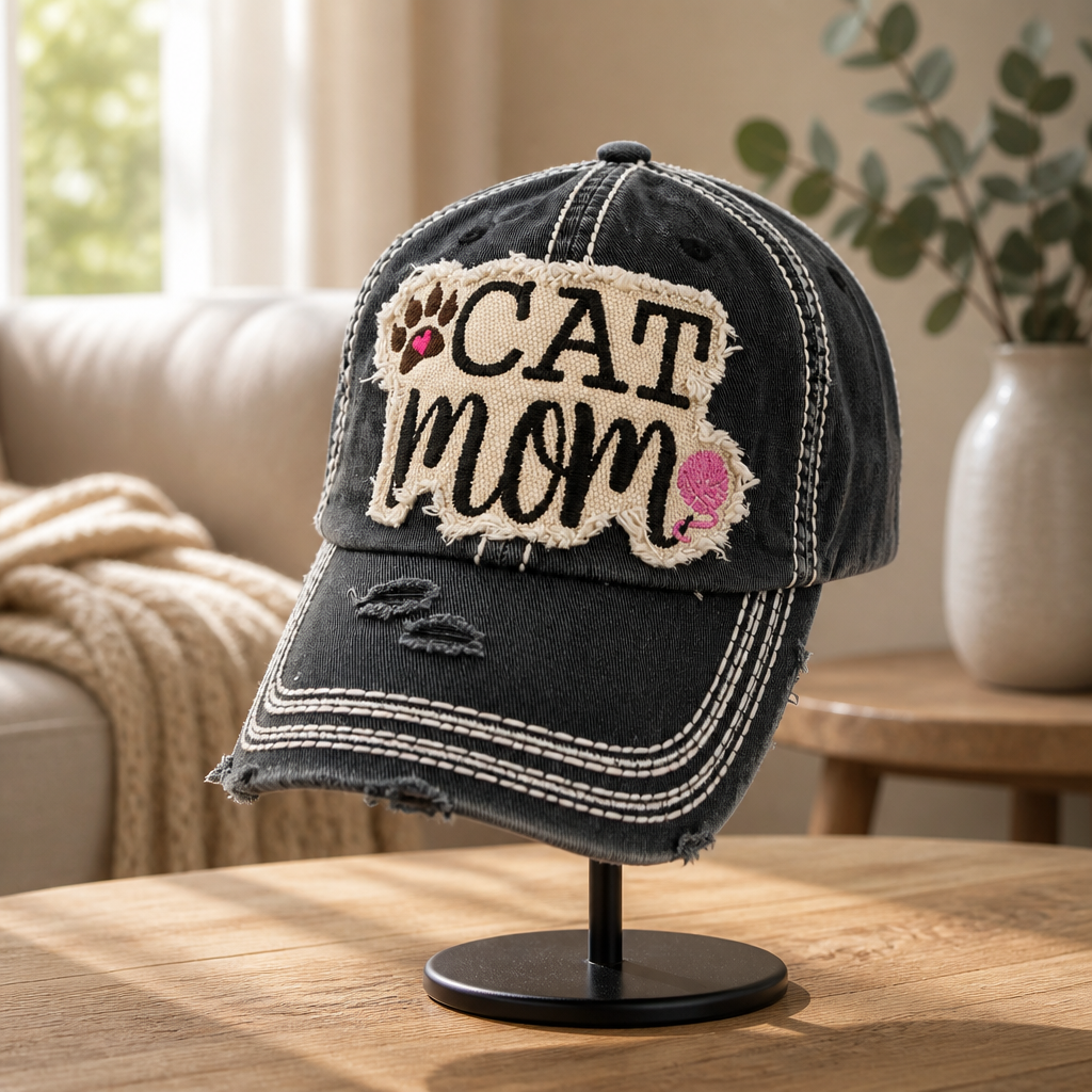 Cat Mom Distressed Cap