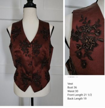 Vest - Beaded Rust Flower Print Vest