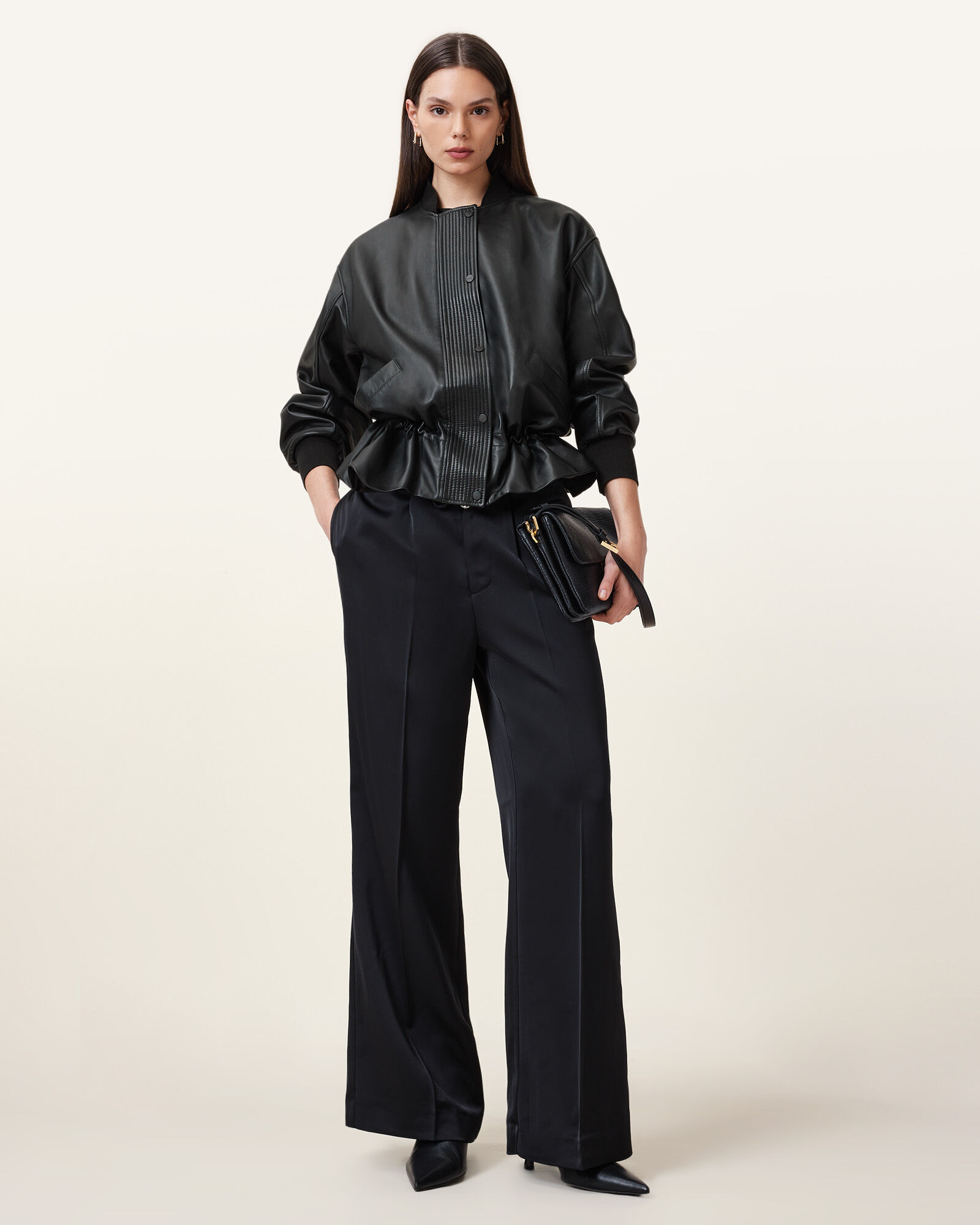 Black Faux Leather Bomber Jacket