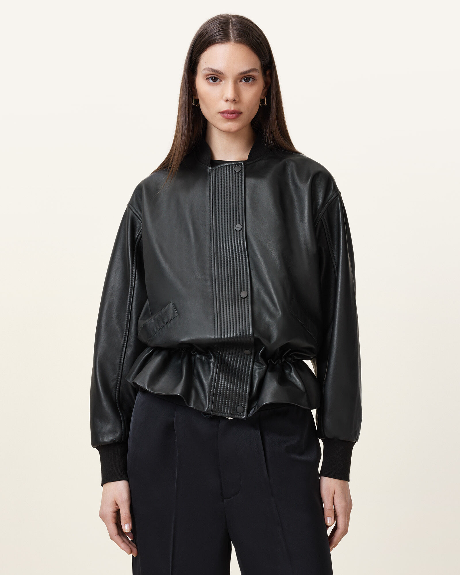 Black Faux Leather Bomber Jacket