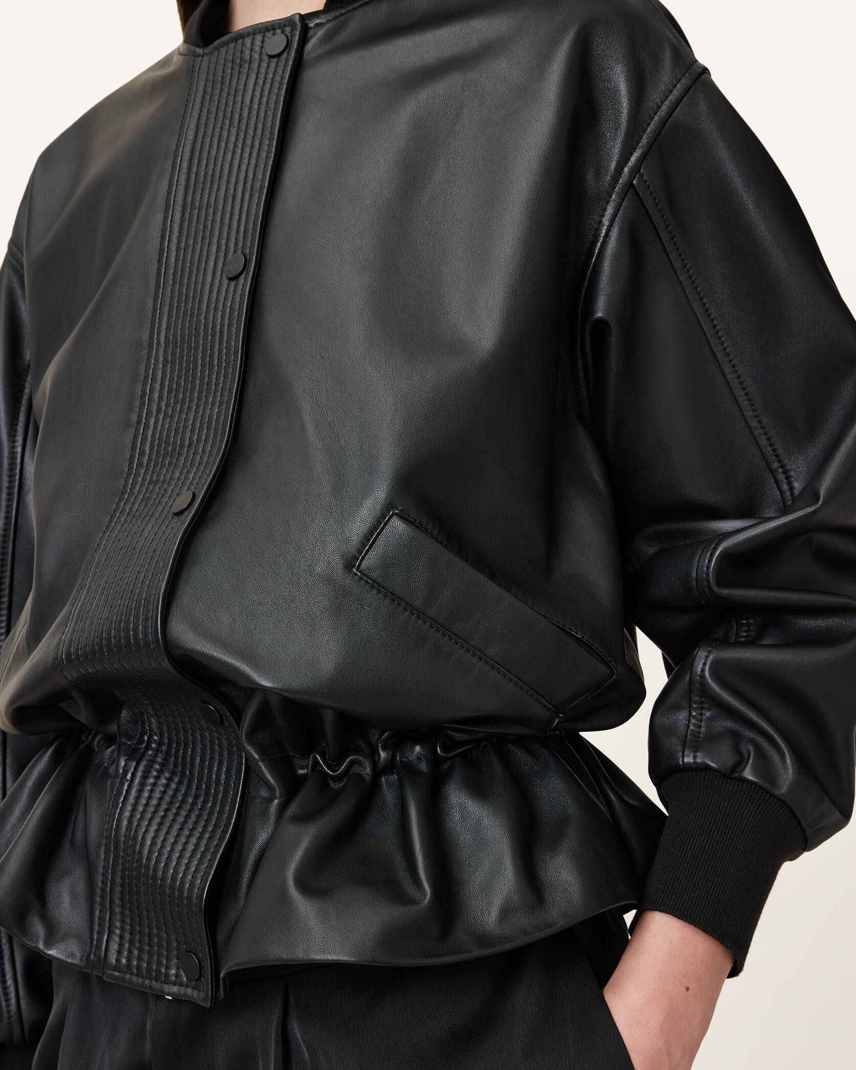 Black Faux Leather Bomber Jacket