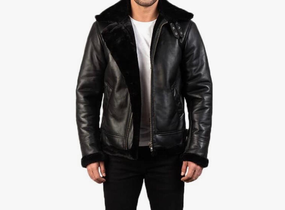 Black Leather Jacket with faux fur