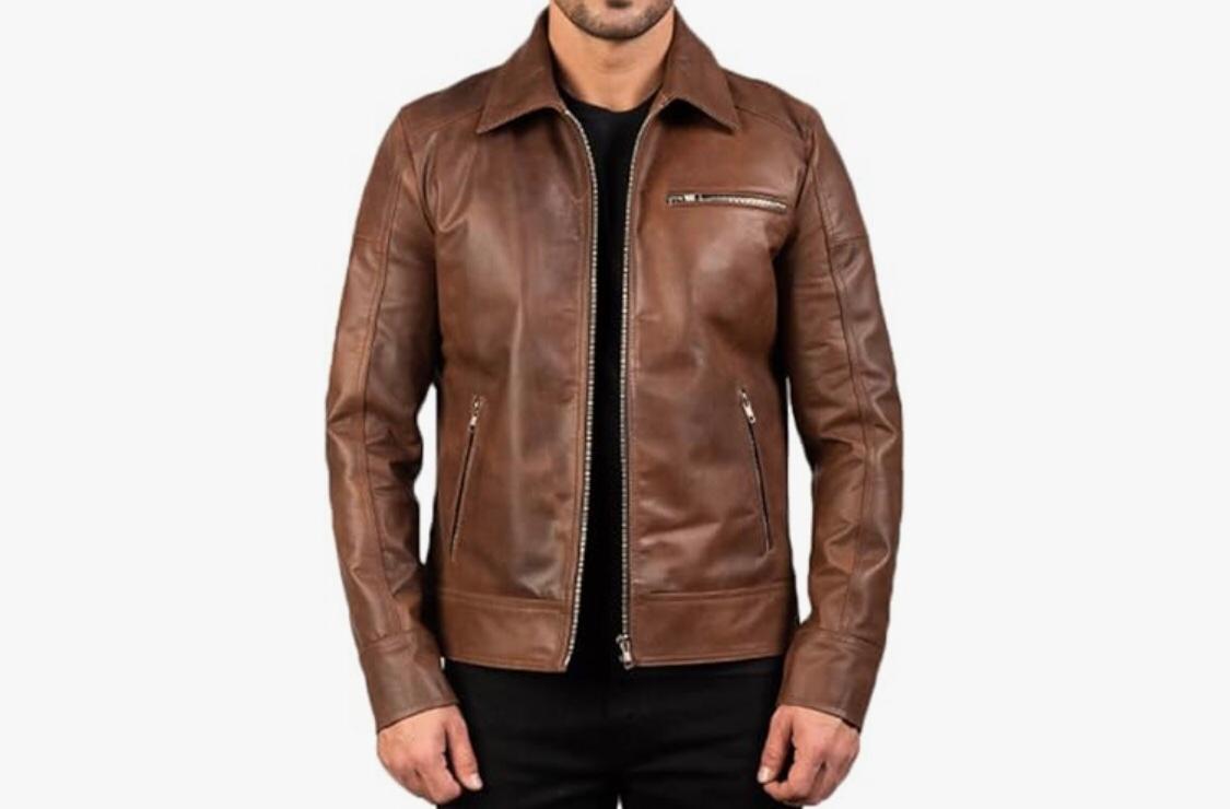 Men's Classic Leather Jacket in Caramel