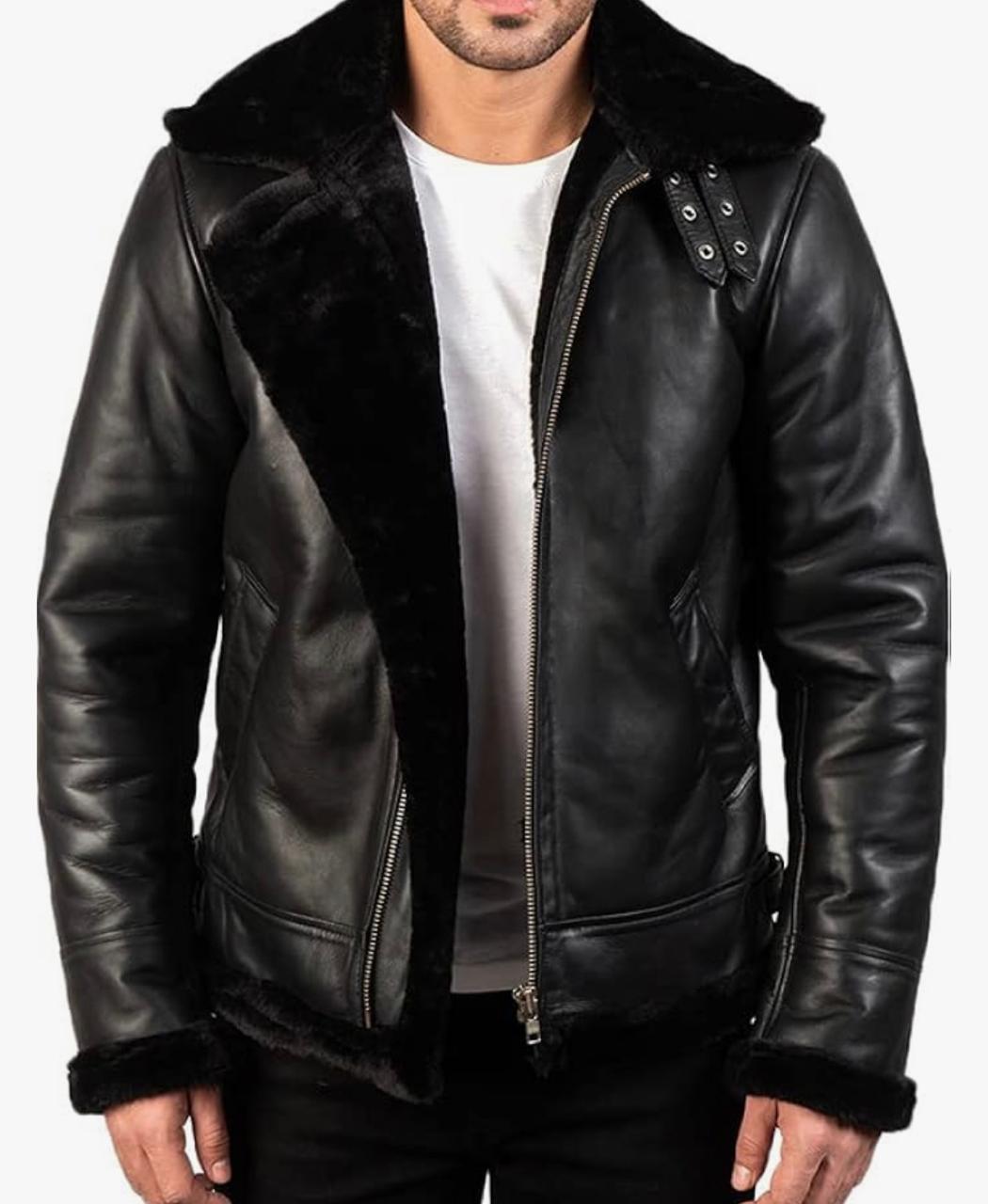 Black Leather Jacket with faux fur