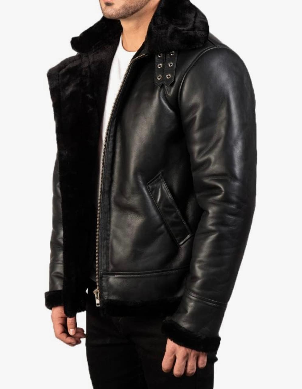 Black Leather Jacket with faux fur