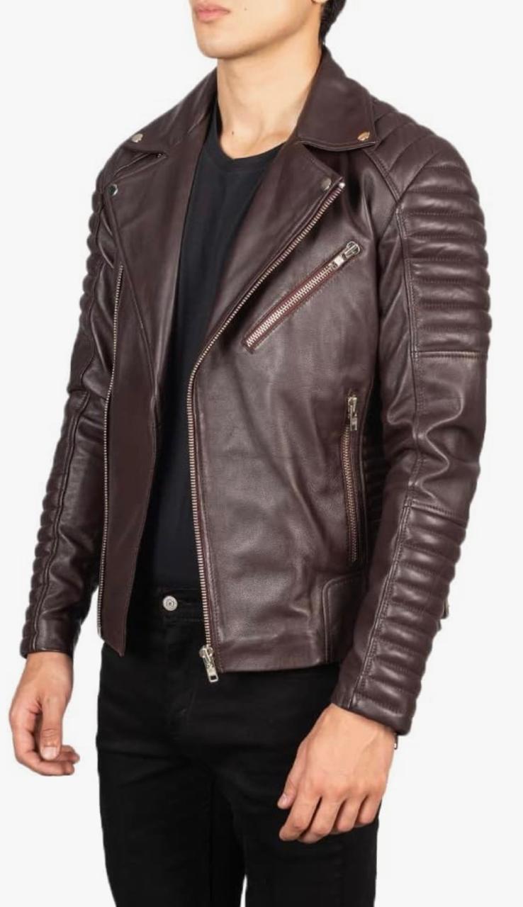 Men's Quilted Biker Jacket in Chocolate