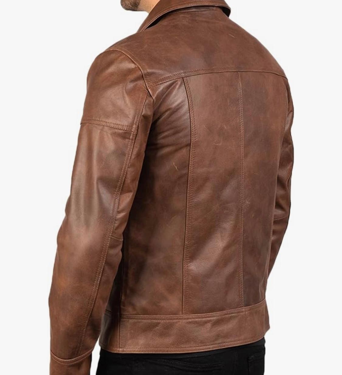 Men's Classic Leather Jacket in Caramel
