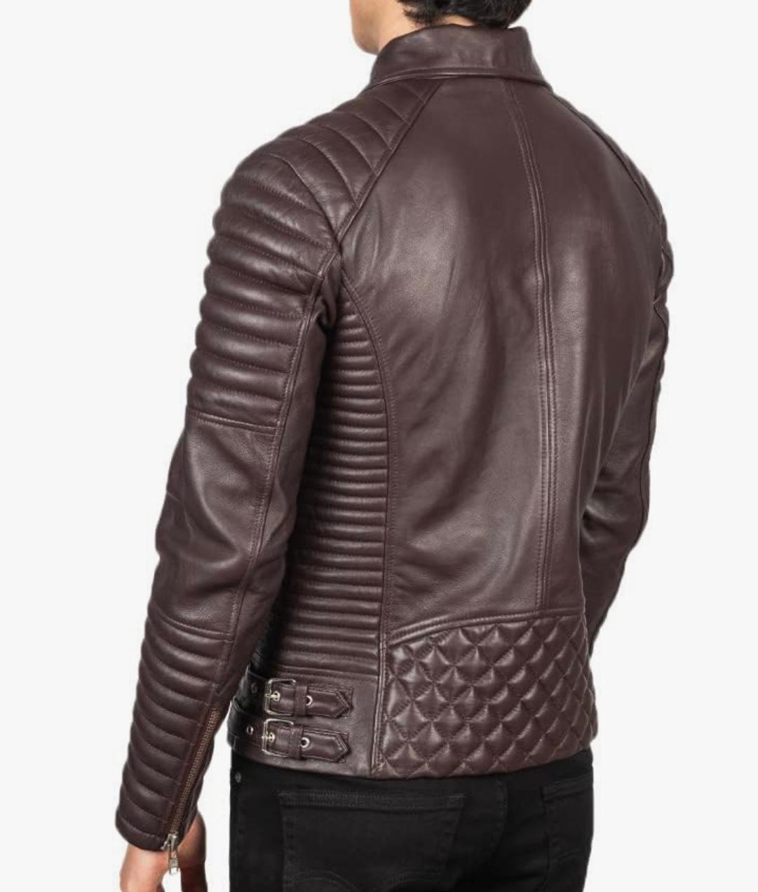 Men's Quilted Biker Jacket in Chocolate