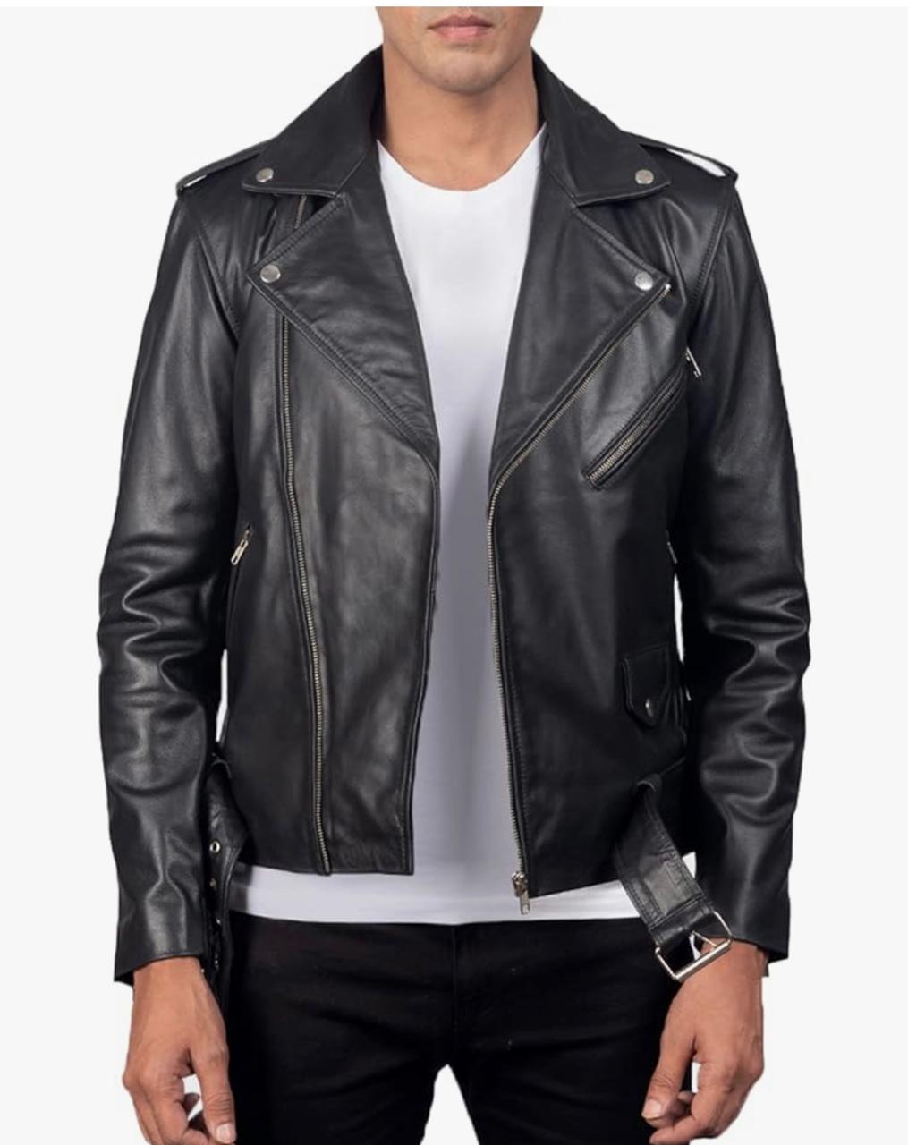 Classic Black Asymmetrical Leather Biker Jacket
