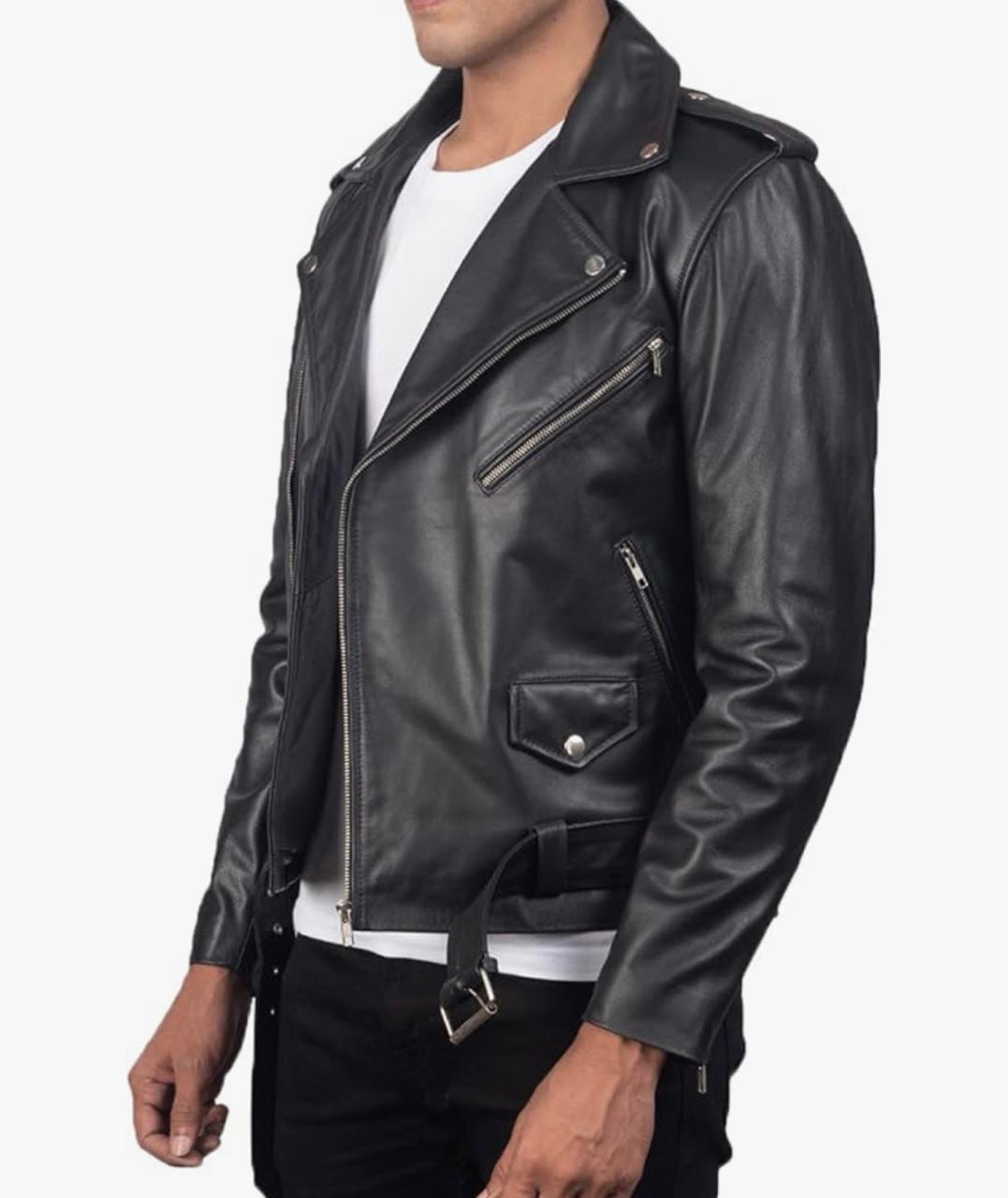 Classic Black Asymmetrical Leather Biker Jacket