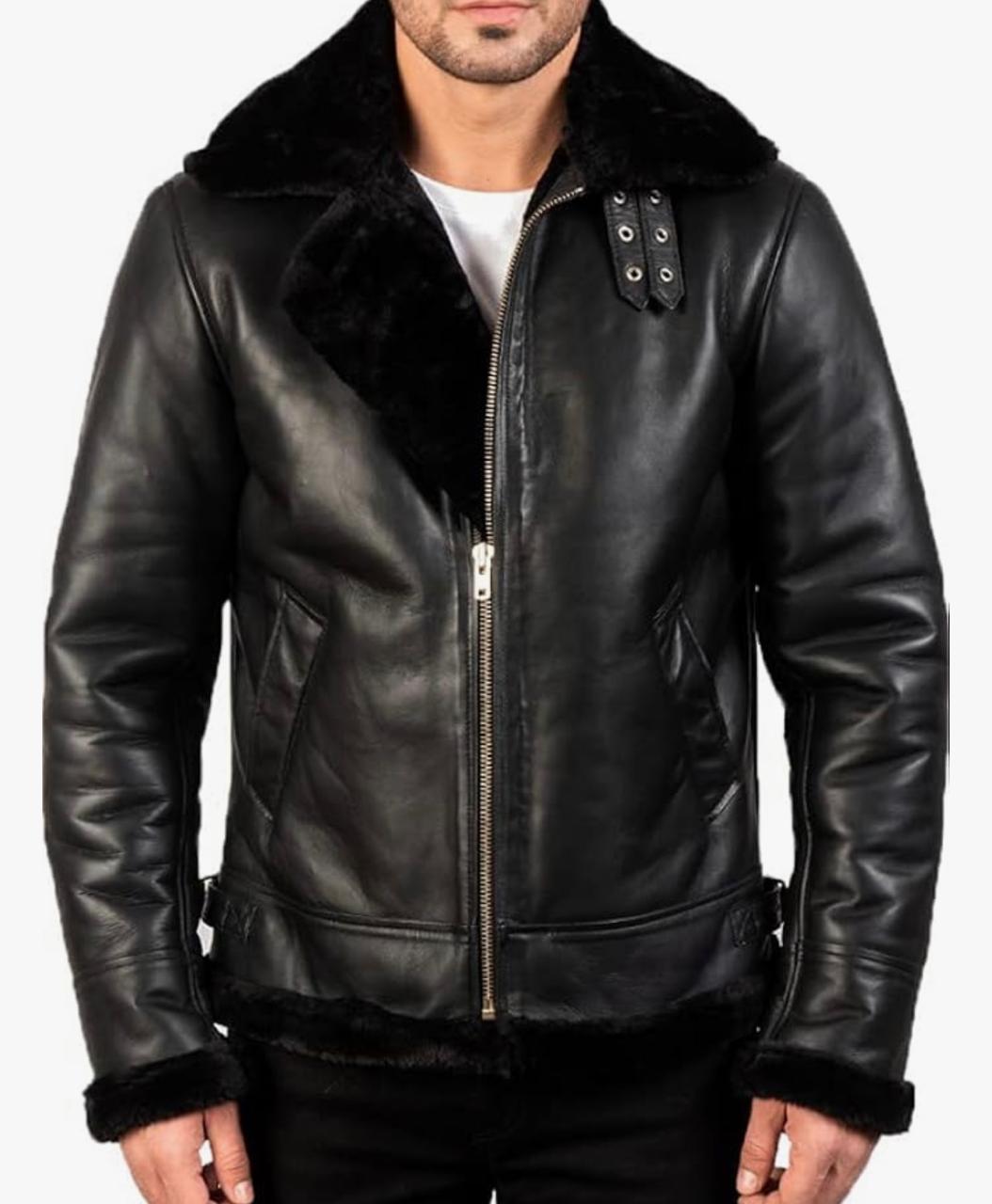Black Leather Jacket with faux fur