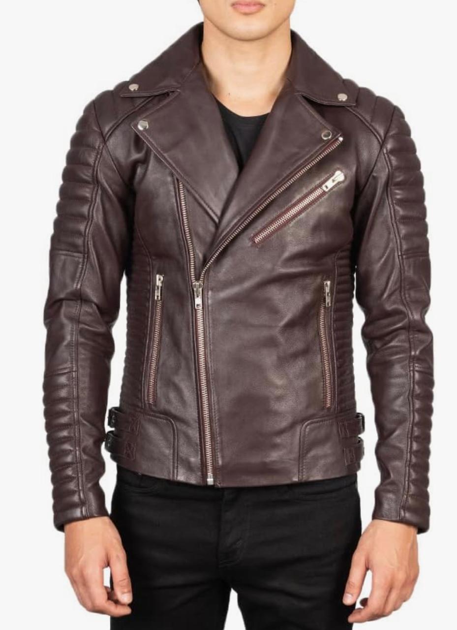 Men's Quilted Biker Jacket in Chocolate