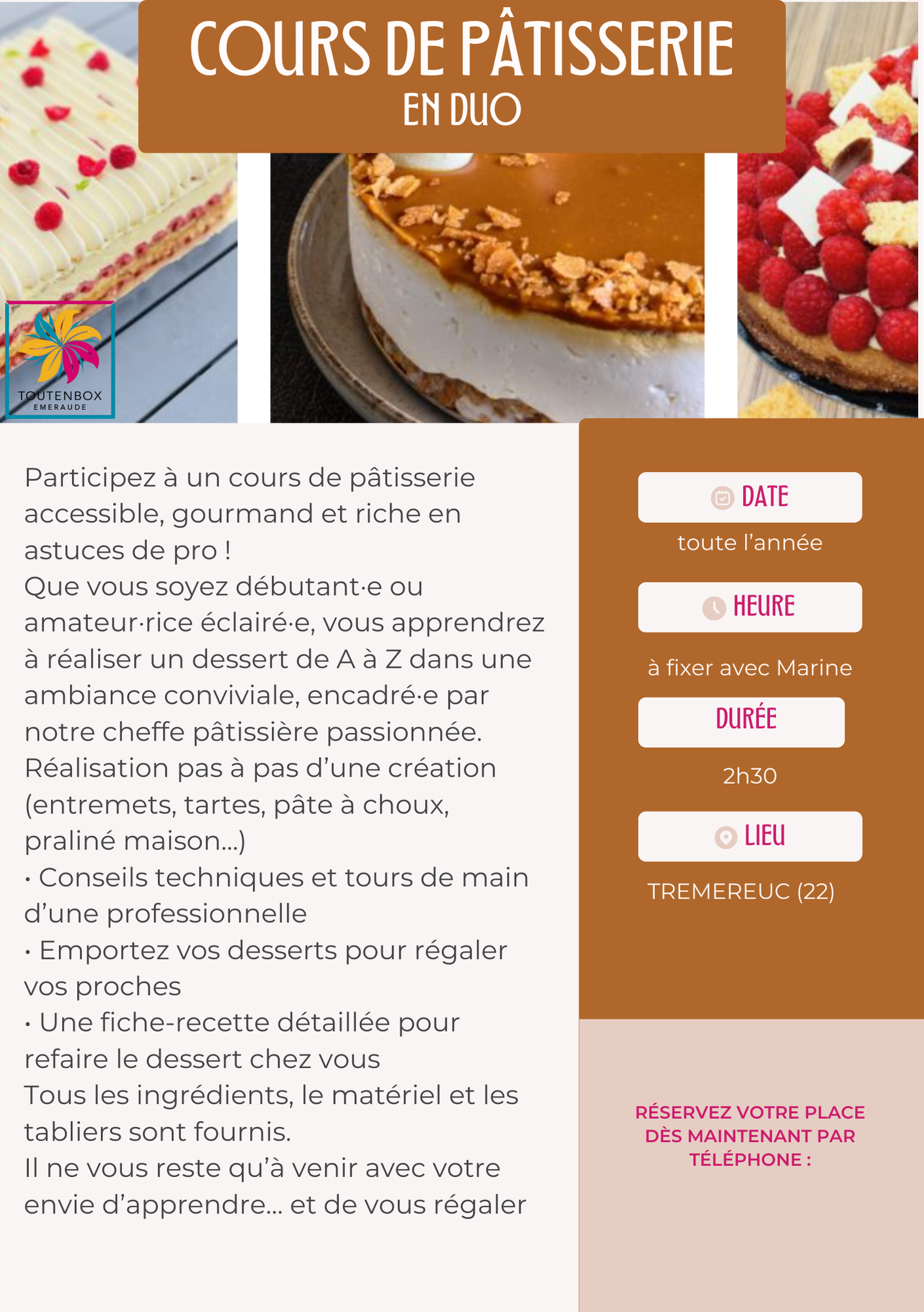 Cours de Pâtisserie en duo