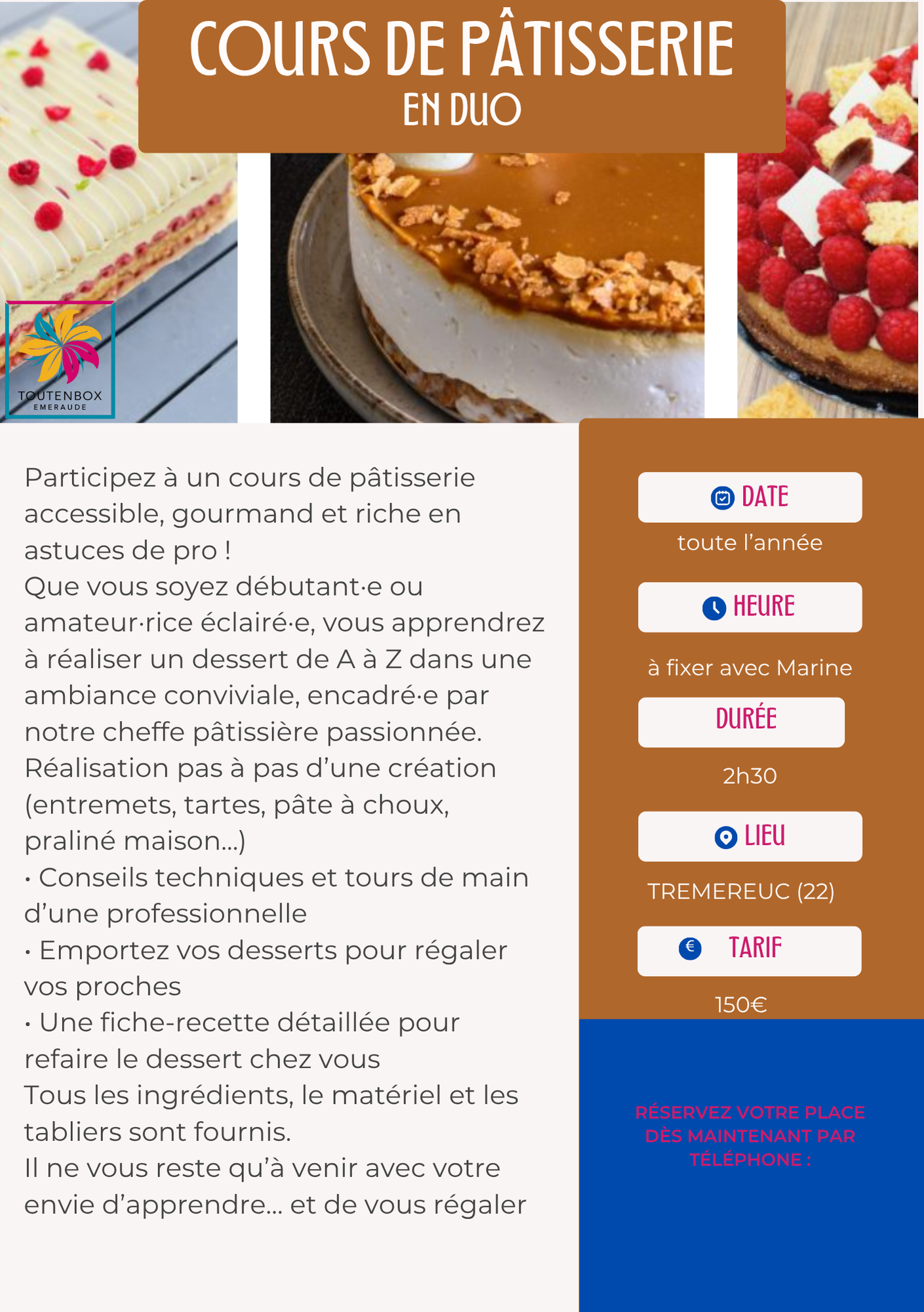 Cours de Pâtisserie en duo