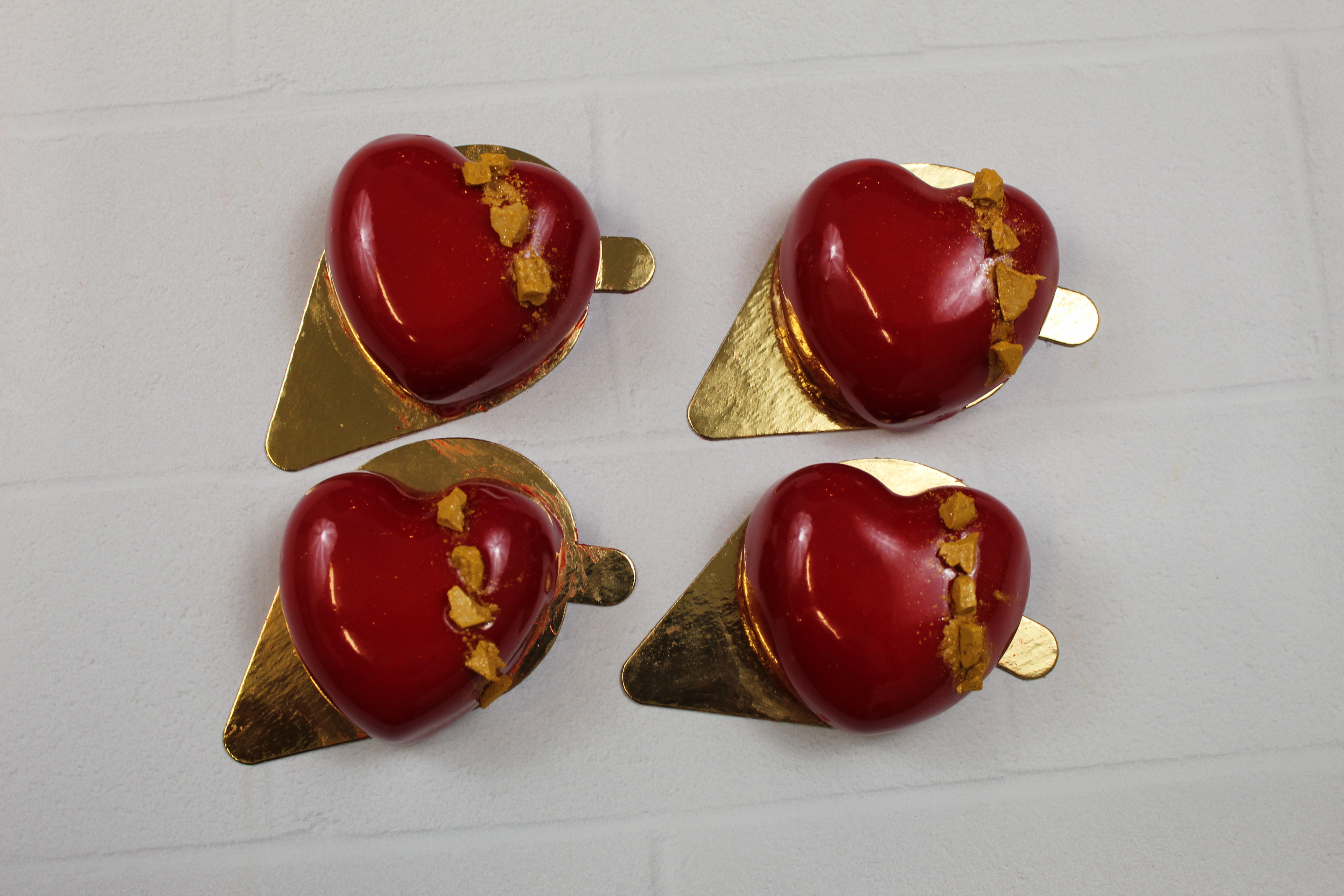 Heart-shaped mirror-glaze desserts