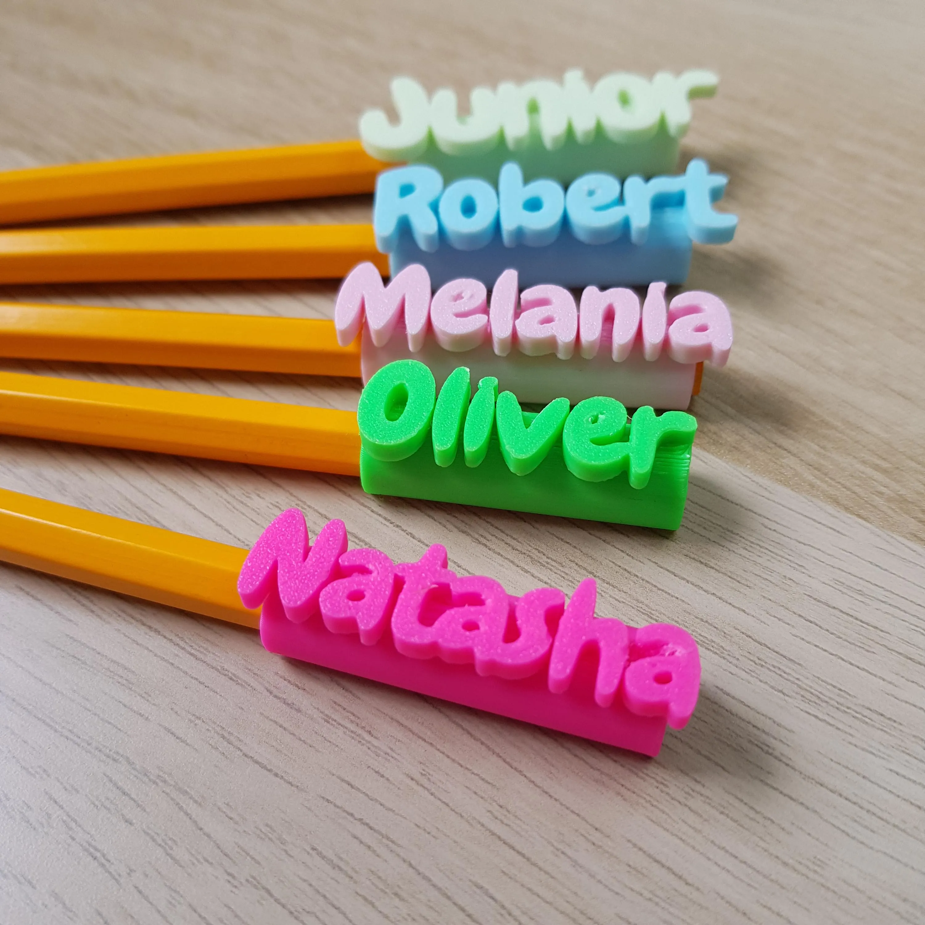 Topper de lápis impresso em 3D com nome personalizado