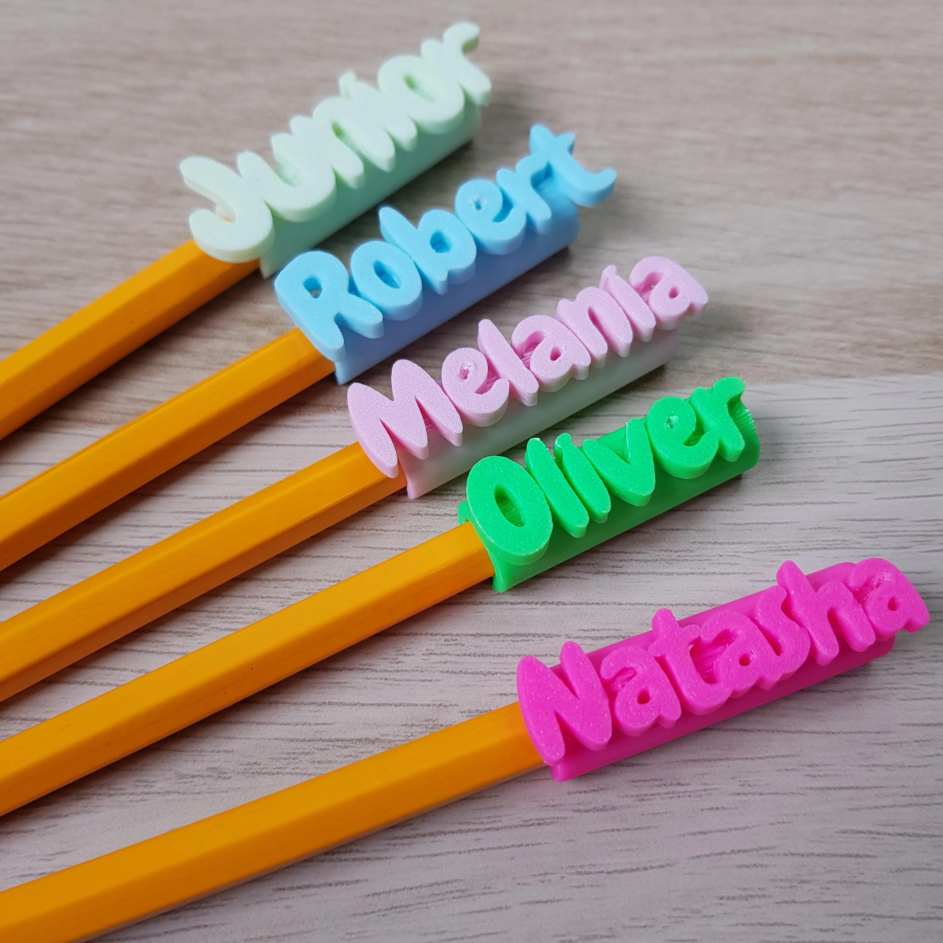 Topper de lápis impresso em 3D com nome personalizado