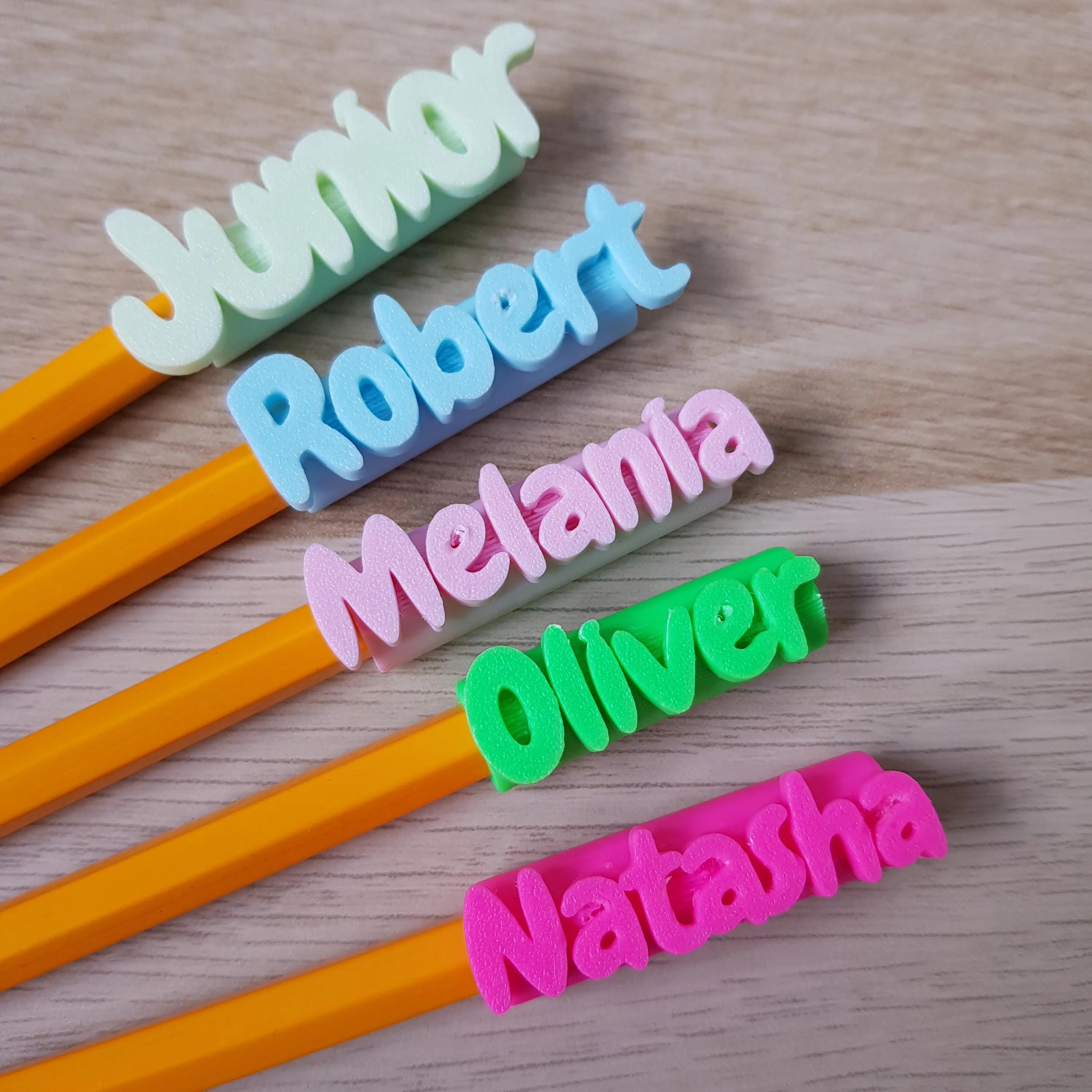 Topper de lápis impresso em 3D com nome personalizado