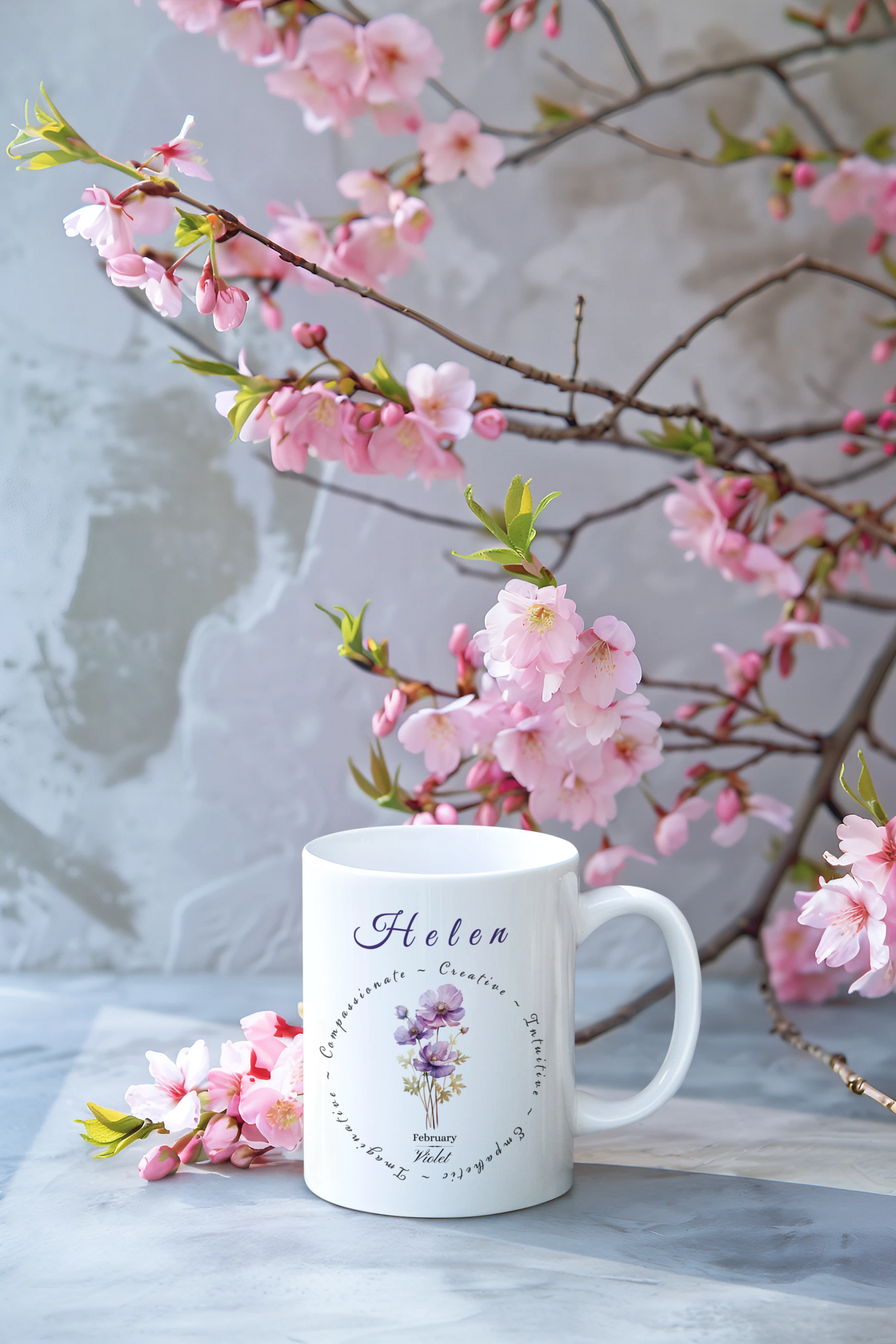 February – Custom February Violet Mug – Handmade Birth Flower Gift UK