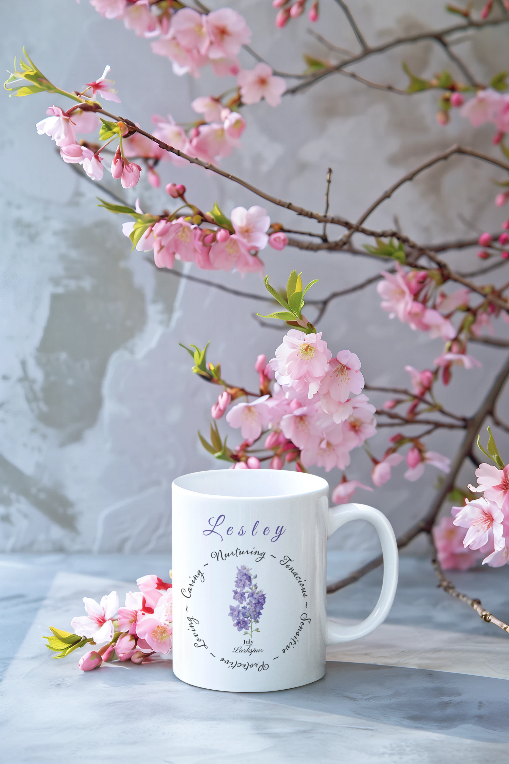 July – Custom July Delphinium Mug – Birth Flower Gift for Birthdays