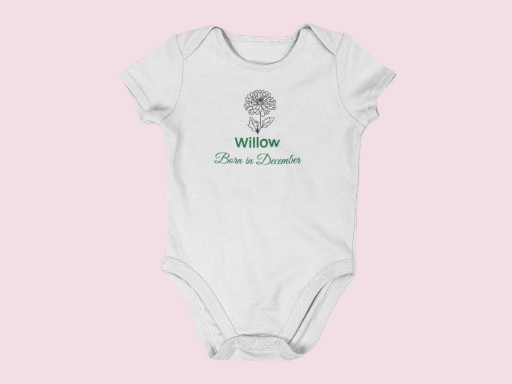 Personalised December Birth Flower Baby Grow – Narcissus Design