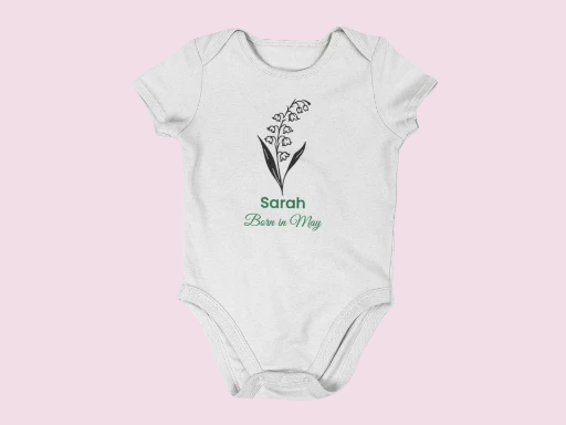 Personalised May Birth Flower Baby Grow – Lily of the Valley
