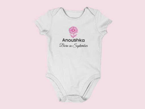 Personalised September Birth Flower Baby Grow – Aster Design