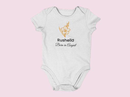 Personalised August Birth Flower Baby Grow – Gladiolus Design