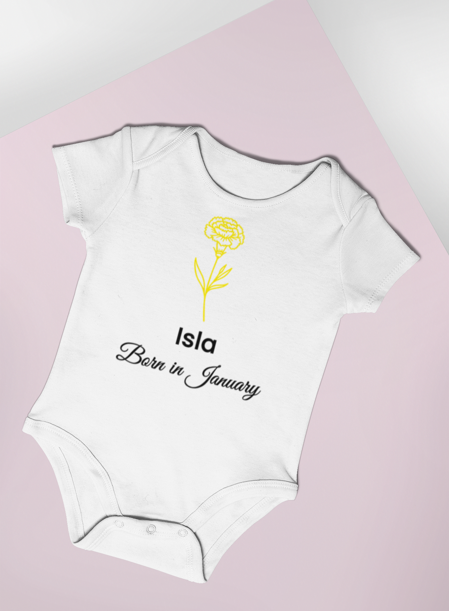 Personalised January Birth Flower Baby Grow – Carnation Design
