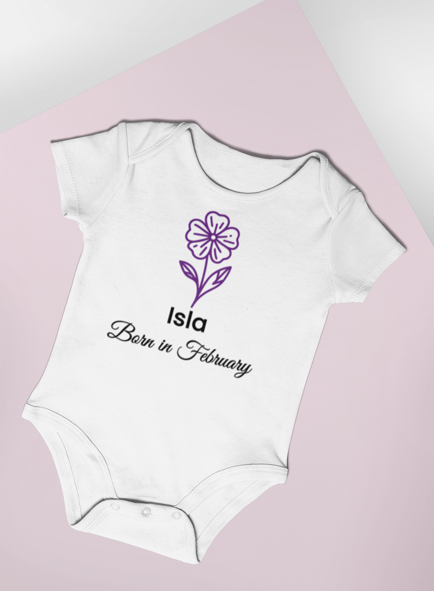 Personalised February Birth Flower Baby Grow – Violet Design