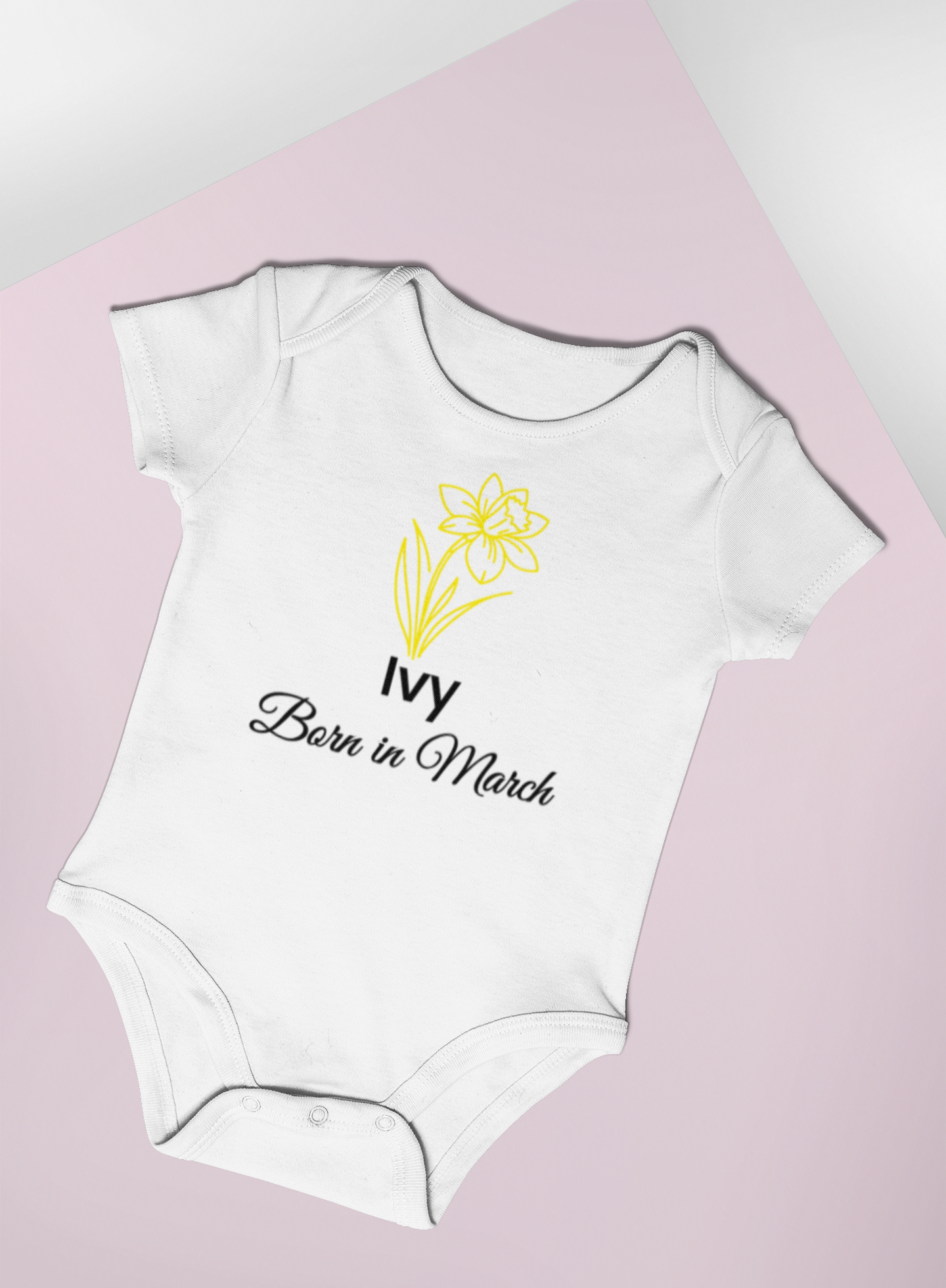 Personalised March Birth Flower Baby Grow – Daffodil Design