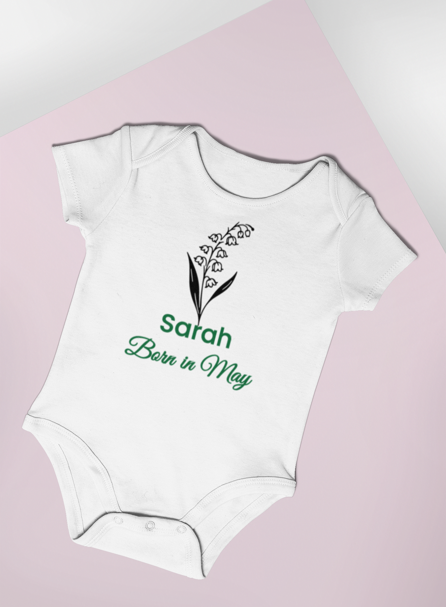 Personalised May Birth Flower Baby Grow – Lily of the Valley