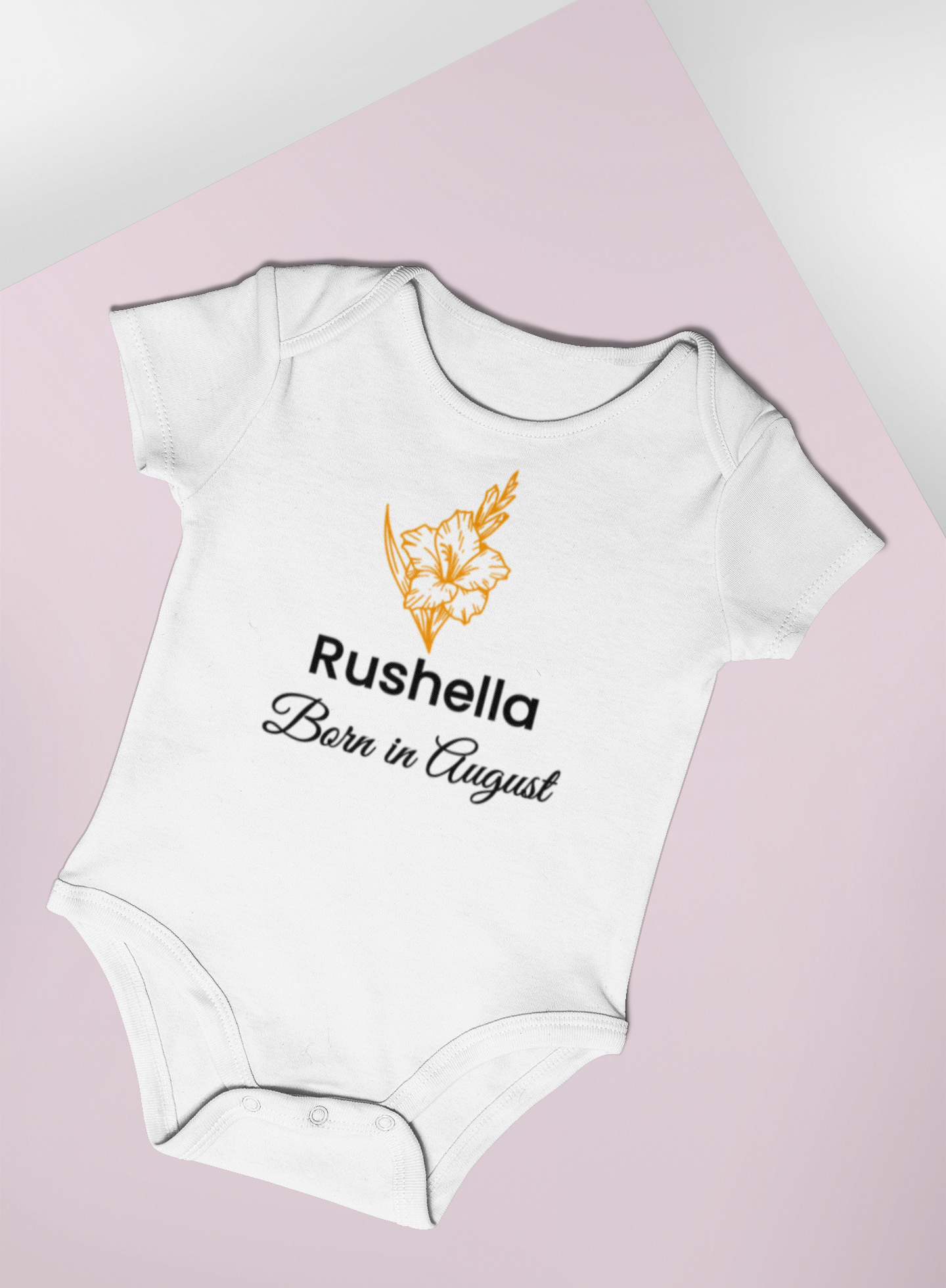 Personalised August Birth Flower Baby Grow – Gladiolus Design