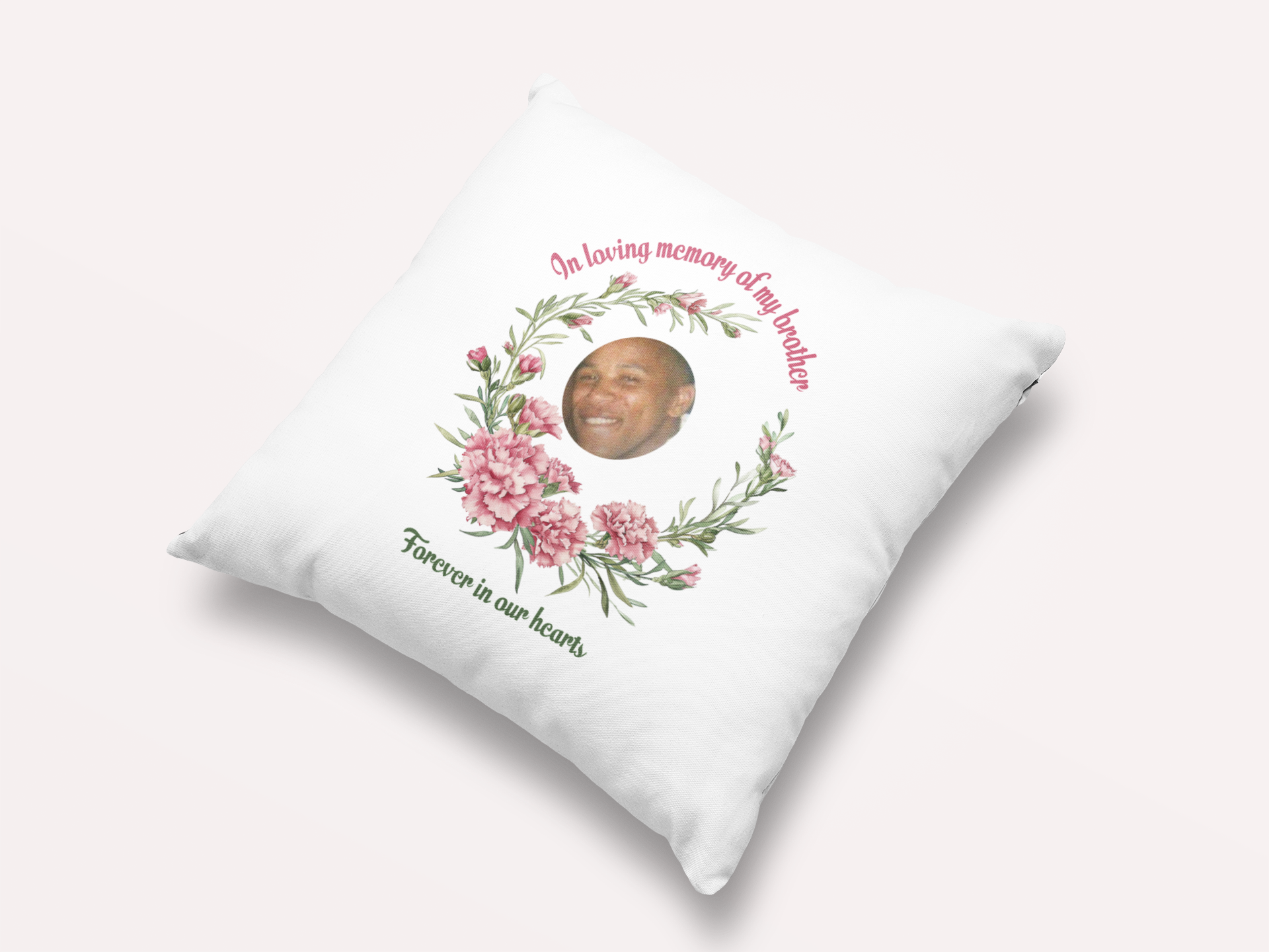 Personalised January Birth Flower Memorial Cushion – Carnation Tribute