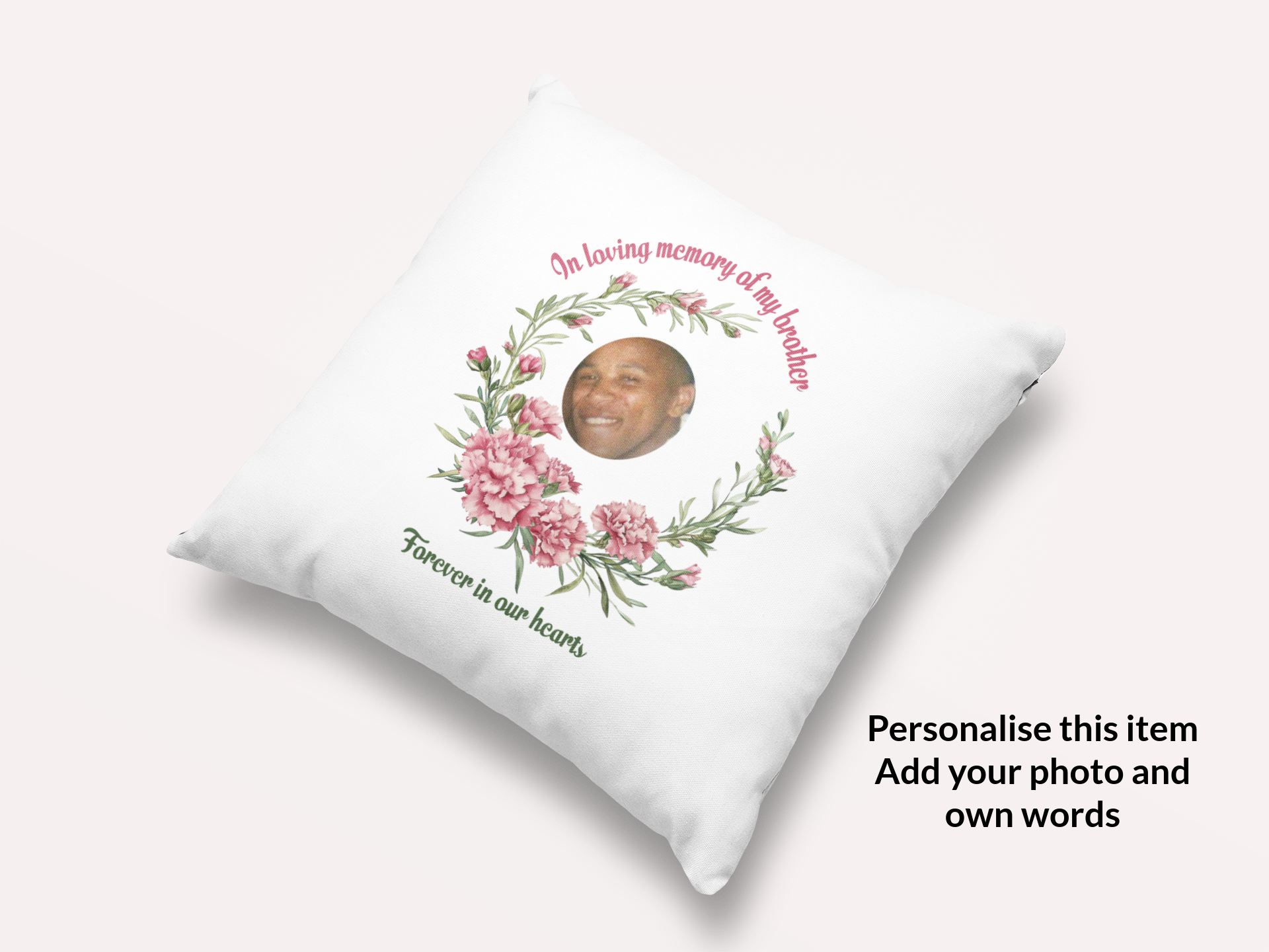 Personalised January Birth Flower Memorial Cushion – Carnation Tribute