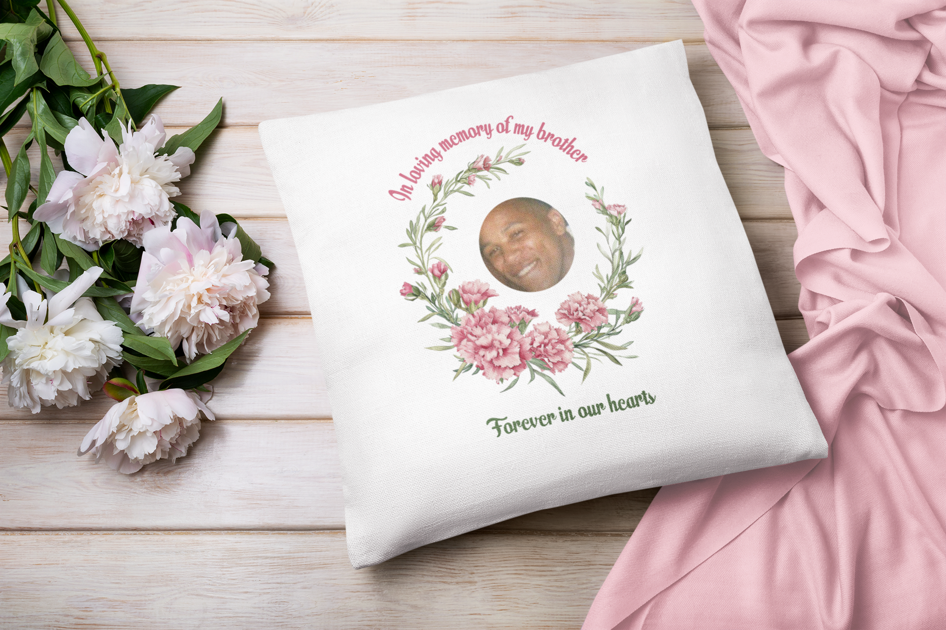 Personalised January Birth Flower Memorial Cushion – Carnation Tribute