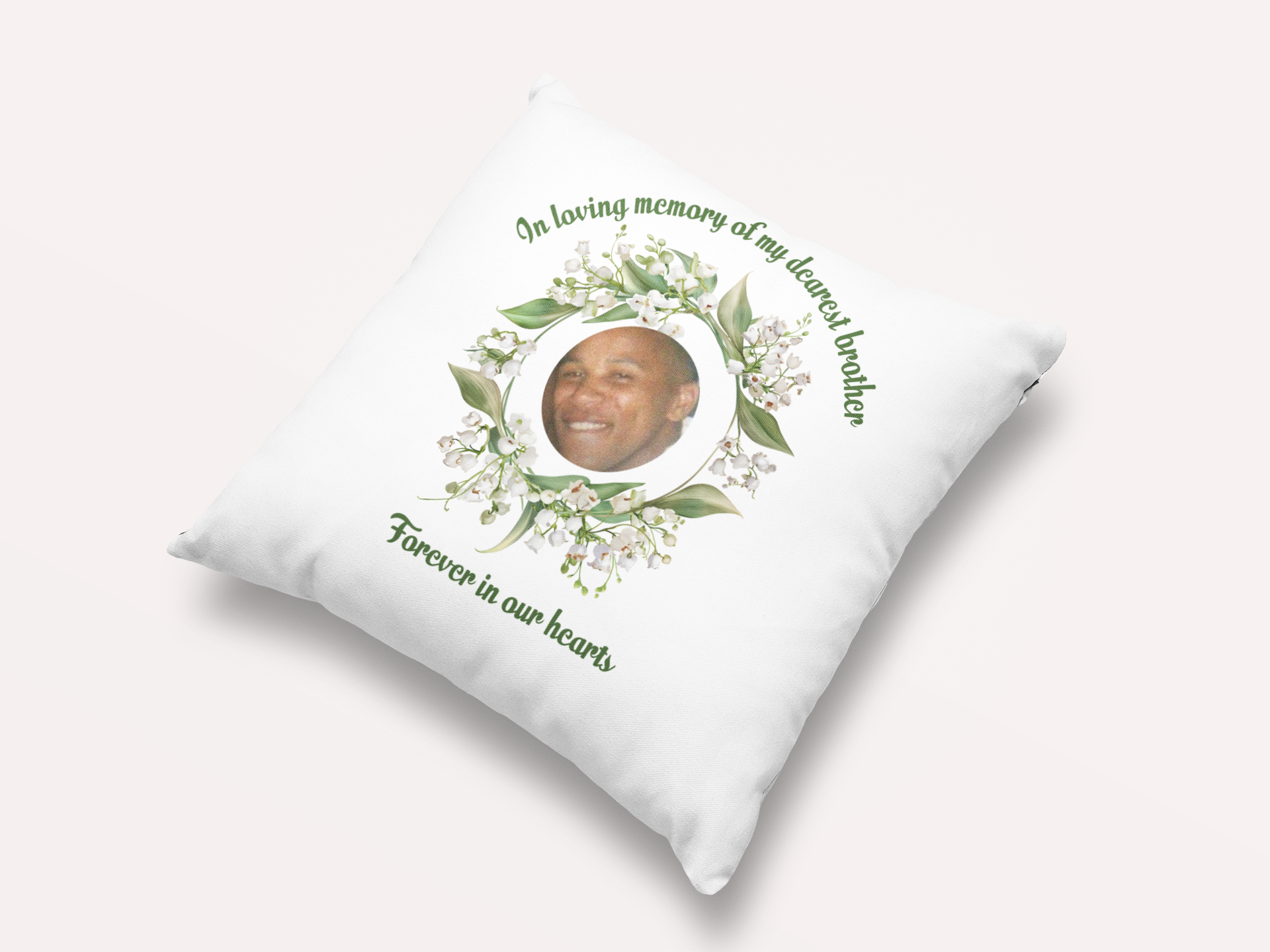 Personalised May Birth Flower Memorial Cushion – Lily of the Valley