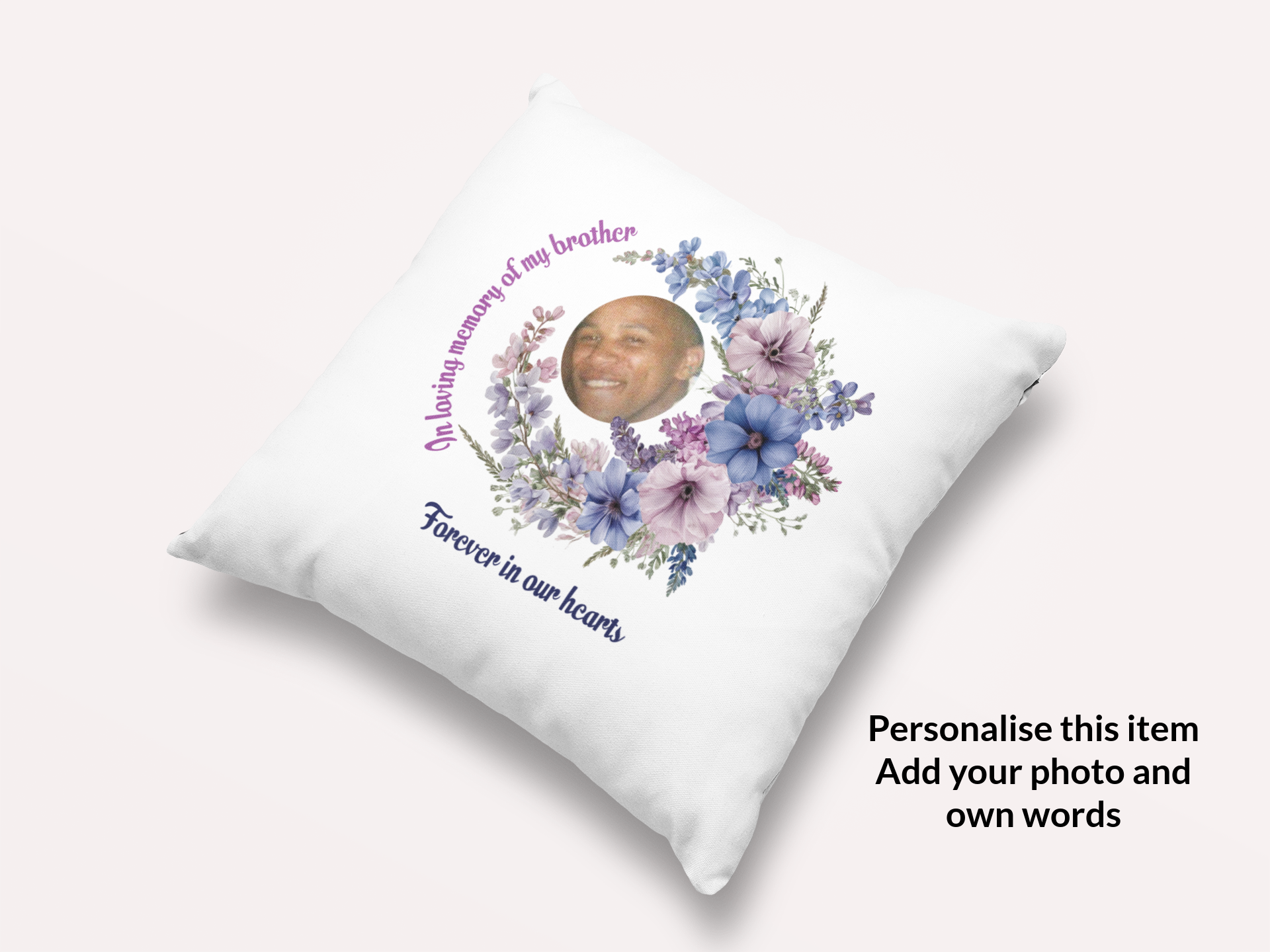 Personalised July Birth Flower Memorial Cushion – Larkspur Tribute
