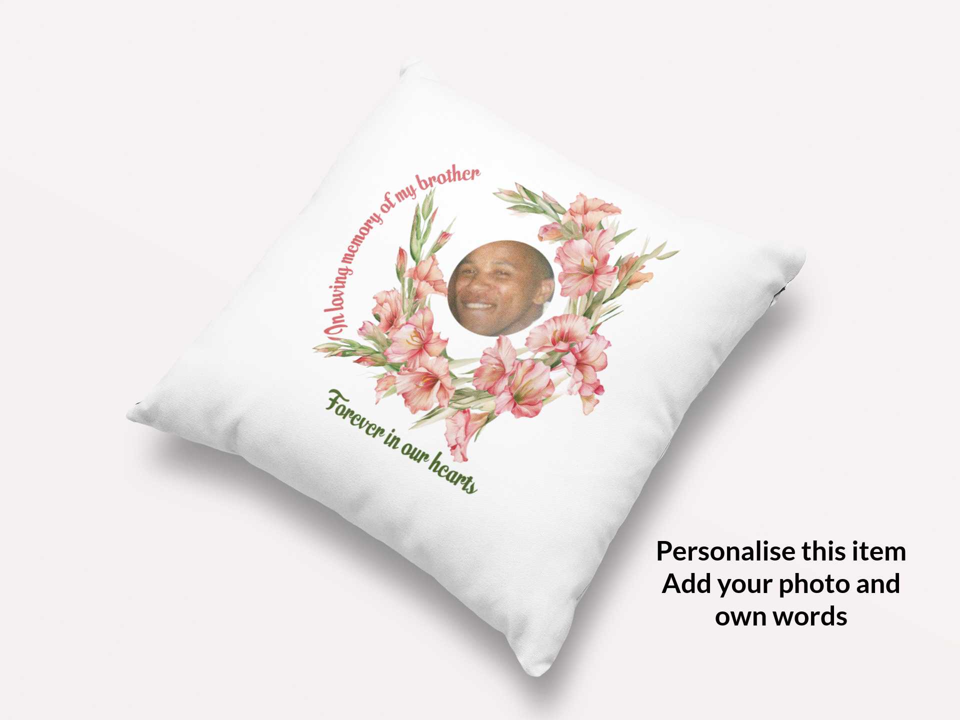 Personalised August Birth Flower Memorial Cushion – Gladiolus Keepsake
