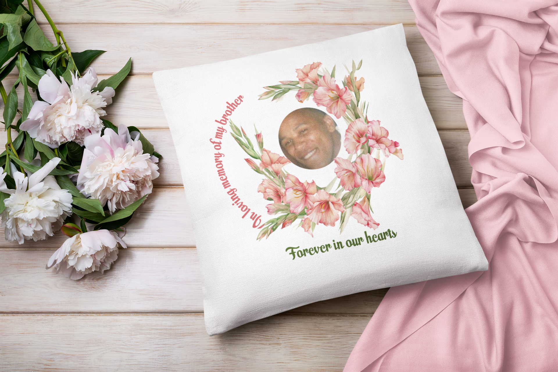 Personalised August Birth Flower Memorial Cushion – Gladiolus Keepsake