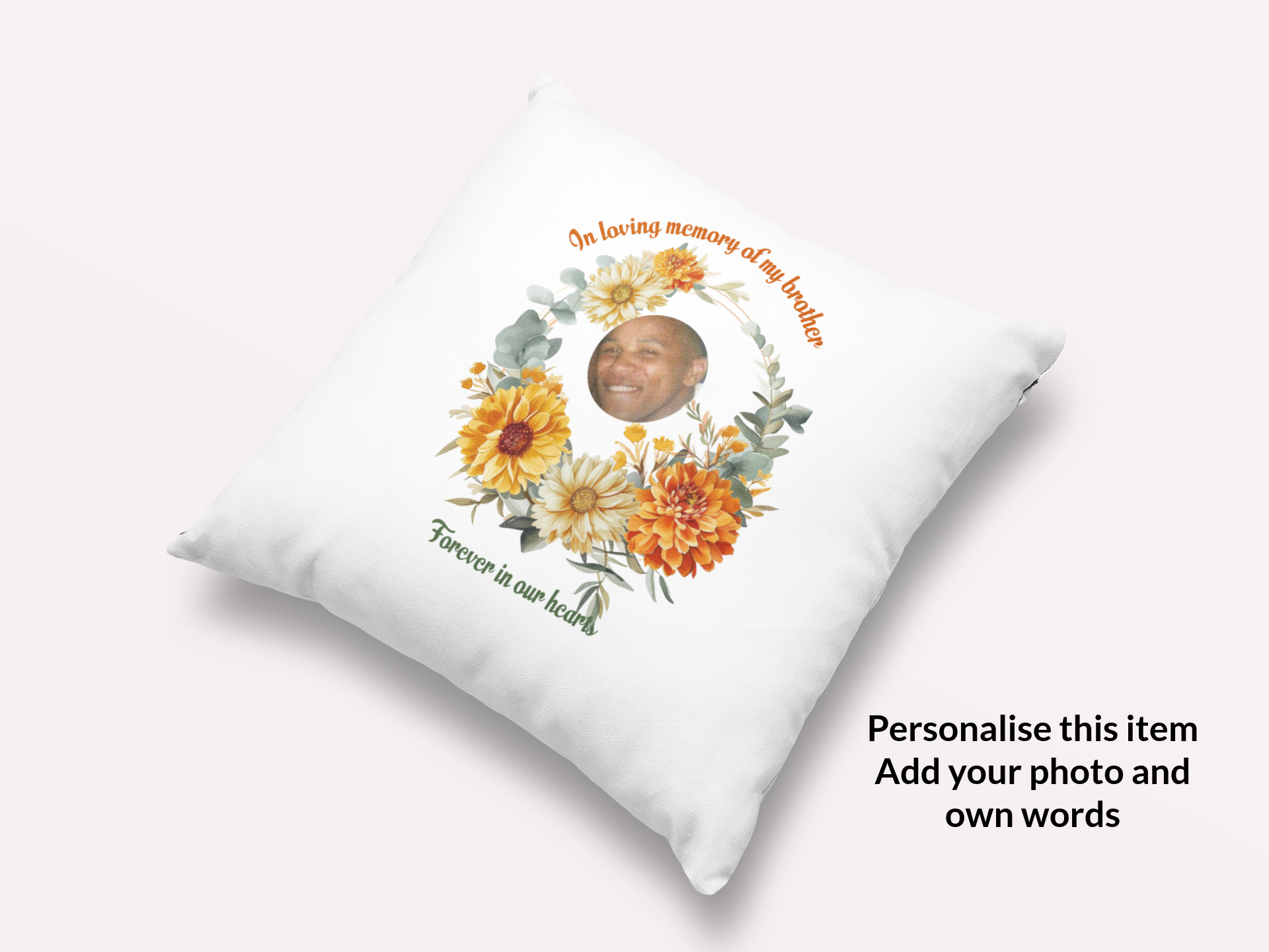 Personalised October Birth Flower Memorial Cushion – Marigold Remembrance