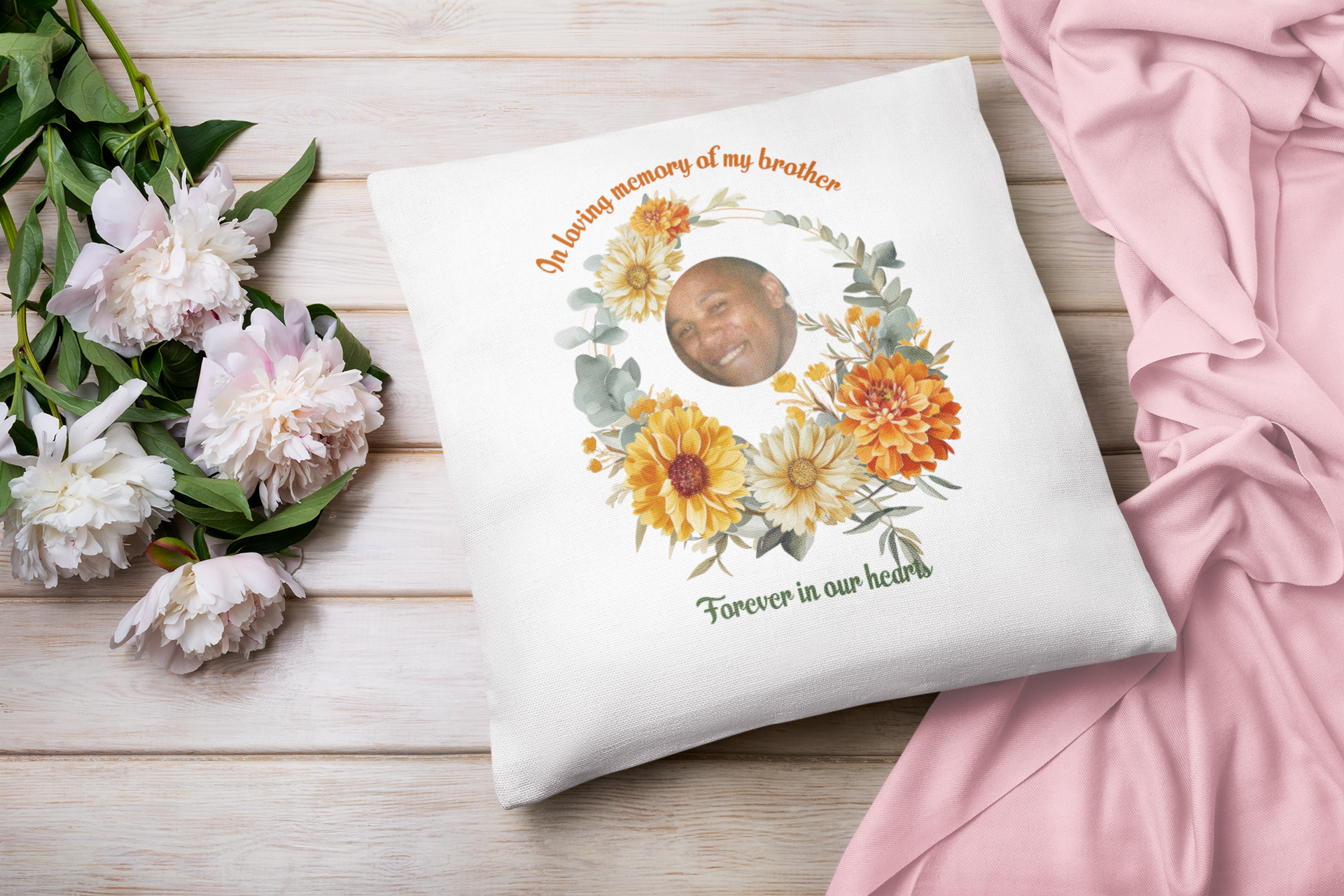 Personalised October Birth Flower Memorial Cushion – Marigold Remembrance