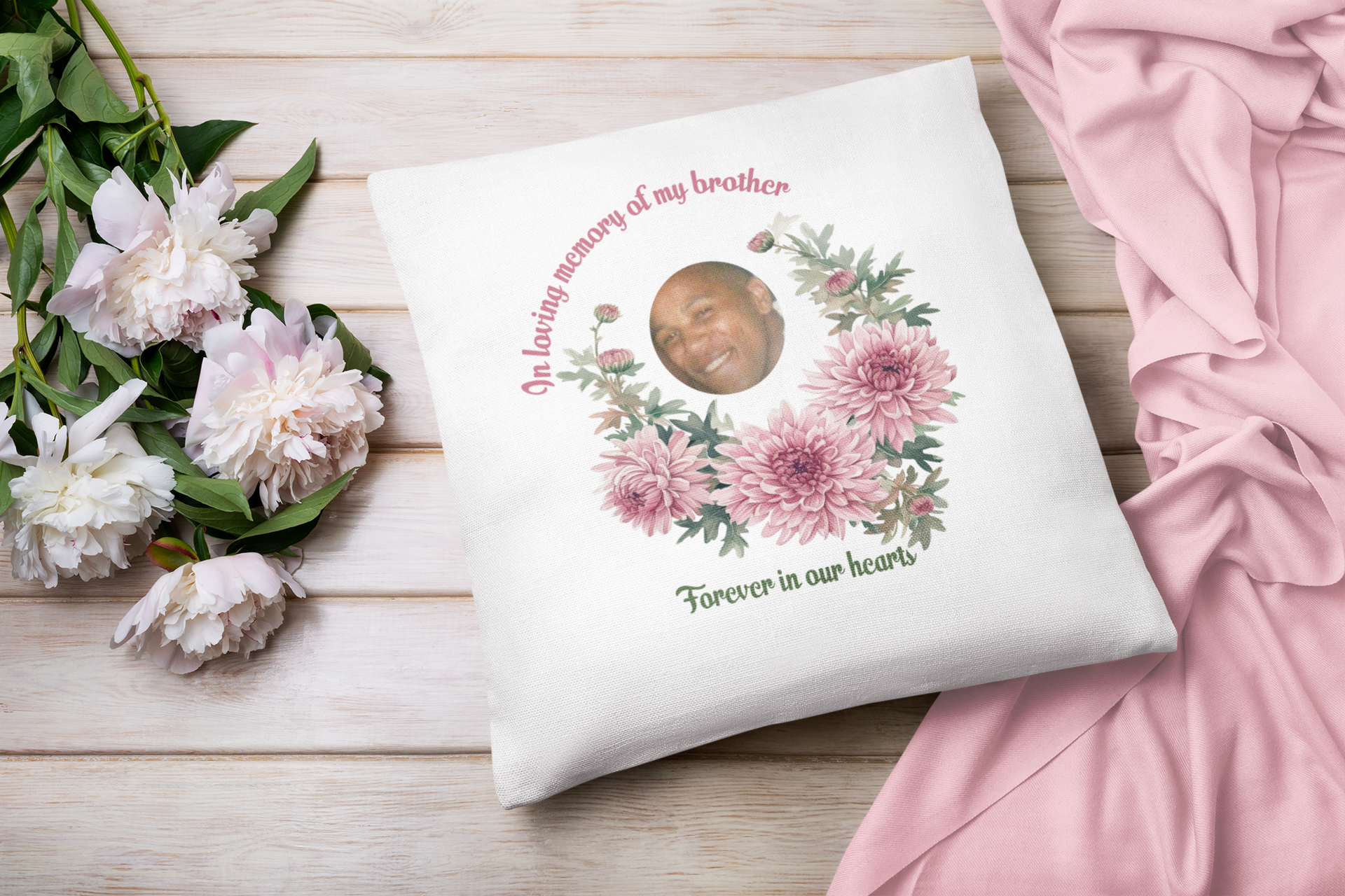 Personalised November Birth Flower Memorial Cushion – Chrysanthemum Keepsake