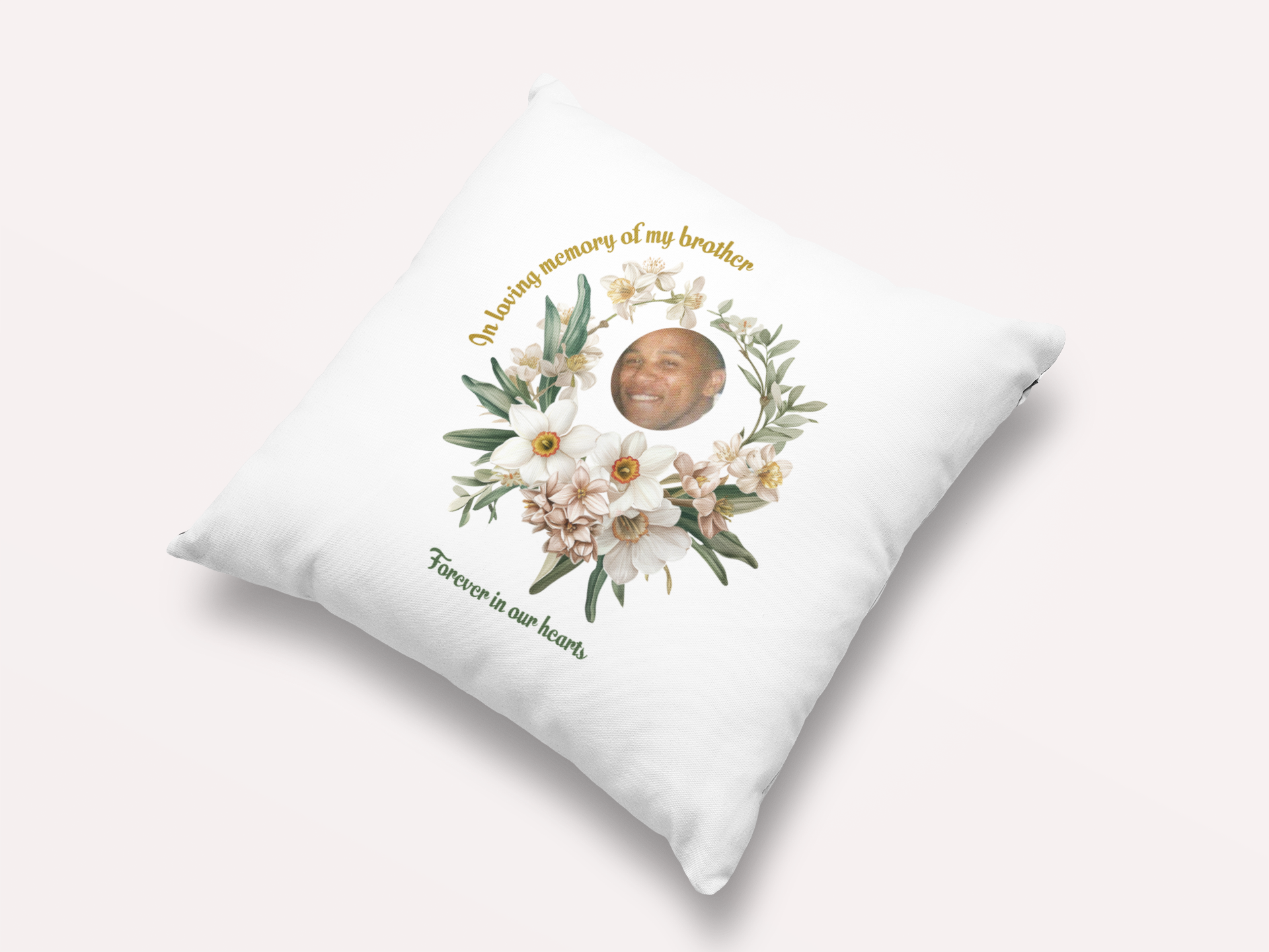 Personalised December Birth Flower Memorial Cushion – Narcissus Design